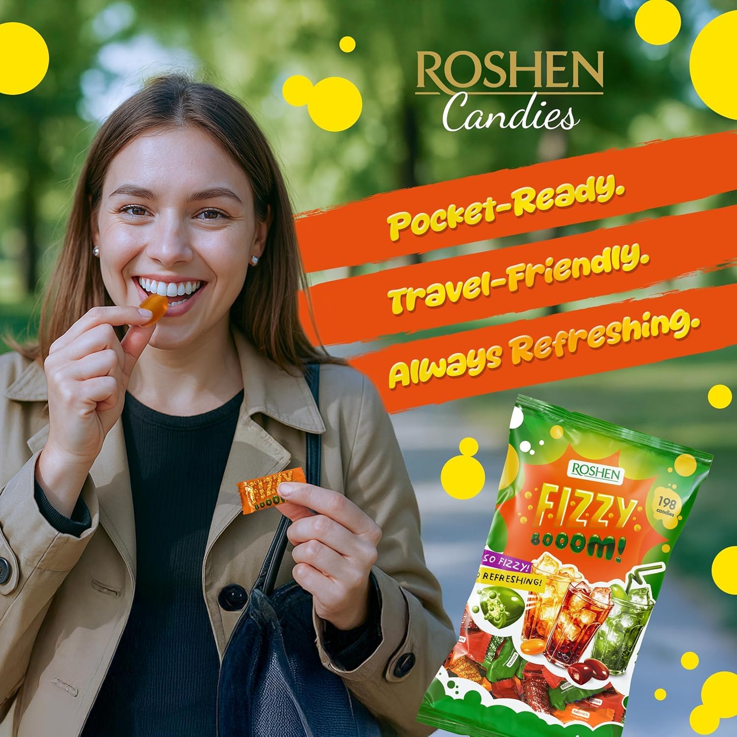 Roshen Citrus Mix Hard Candy – Assorted Fruit Flavors, Individually Wrapped, Bulk 2.2 lbs (1 kg) – Approx. 144 Pieces – Orange