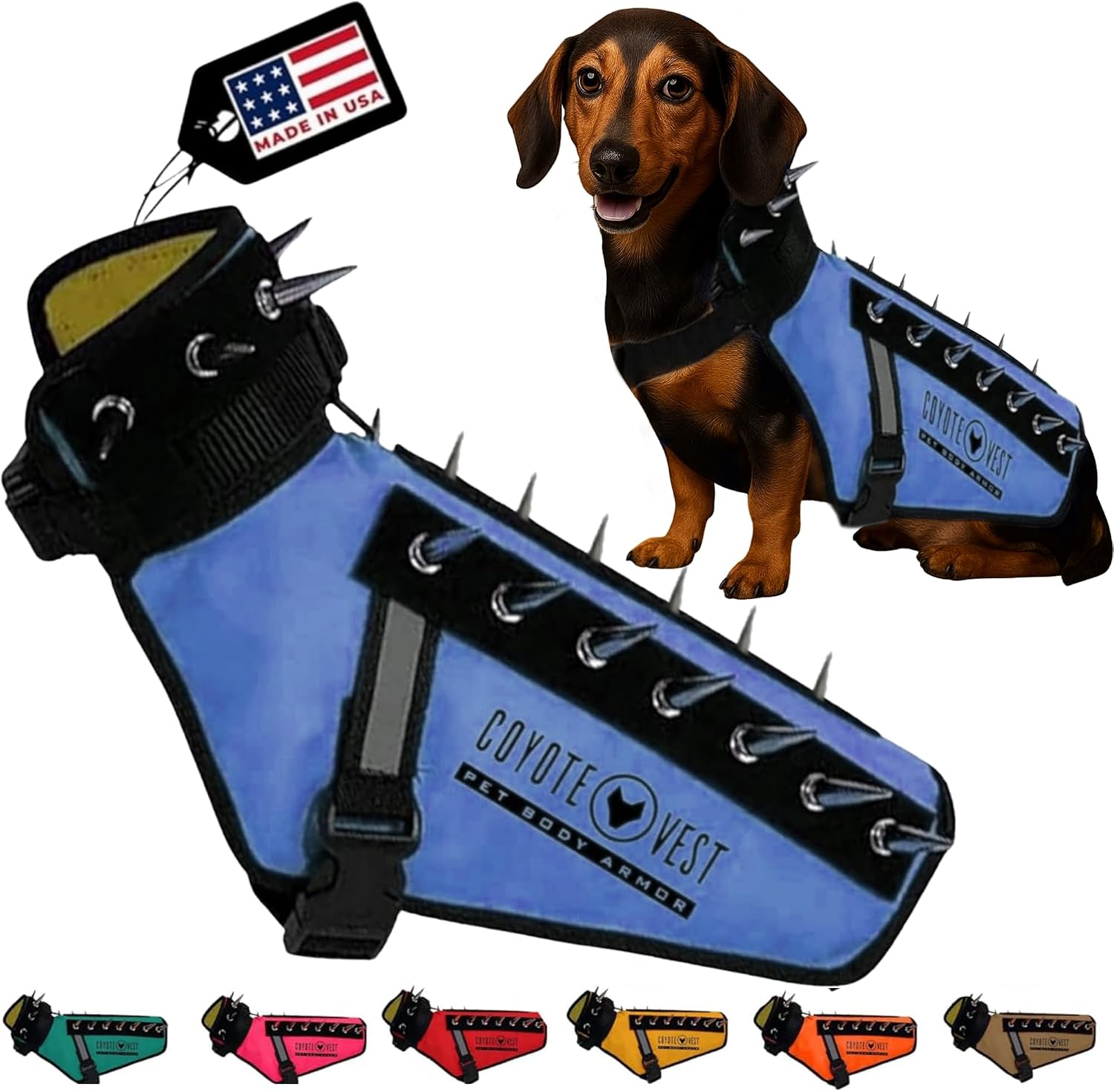 CoyoteVest Stab-Resistant Dog Harness, Made in USA, X-Small, Neon Pink | Stab-resistant Vest Helps Protect Small Dogs From Coyotes, Aggressive Dogs and Birds of Prey, with Removable Spikes