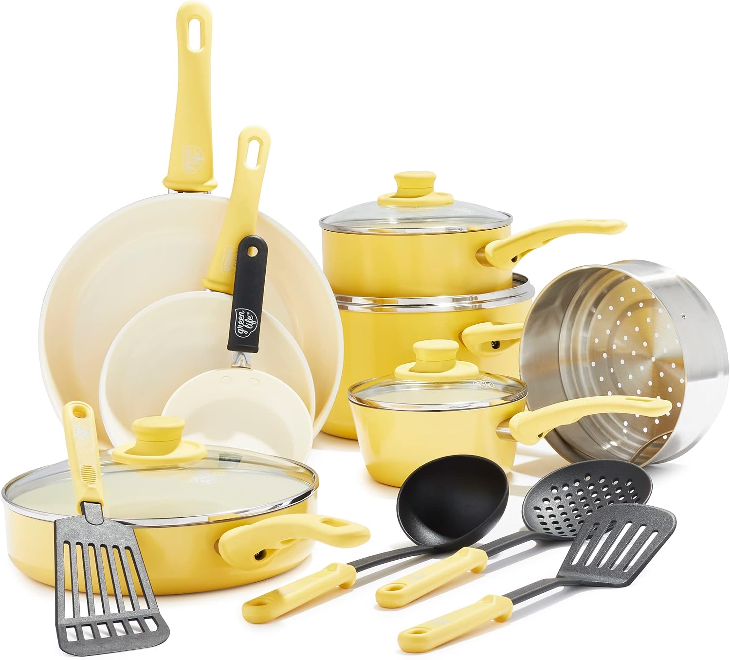 GreenLife 16 Piece Ceramic Nonstick Pots & Pans Cookware Set, Turquoise | PFAS-Free Ceramic Nonstick, Stockpot, Frying Pans, Saucepans, Sauté Pan, Stay-Cool Handles, Dishwasher & Oven Safe up to 350F