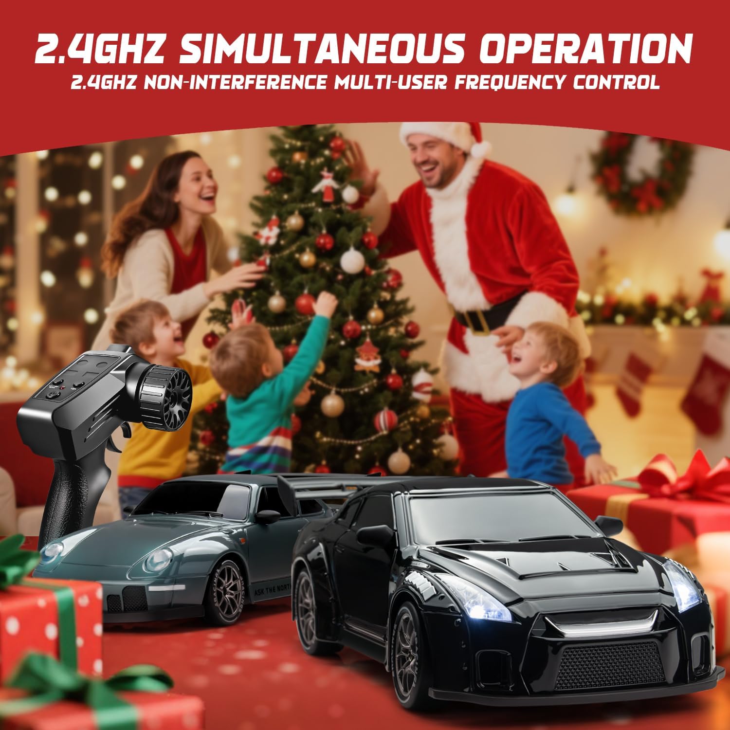 RC Drift Car Purple Racing Livery 1/24 Remote Control Car for Adult | 20KM/H 4WD Low/High Speed RC Cars with LED Lights, Extra Drifting Tires, Vehicle for Kids Boys Girls Beginners Indoor Outdoor