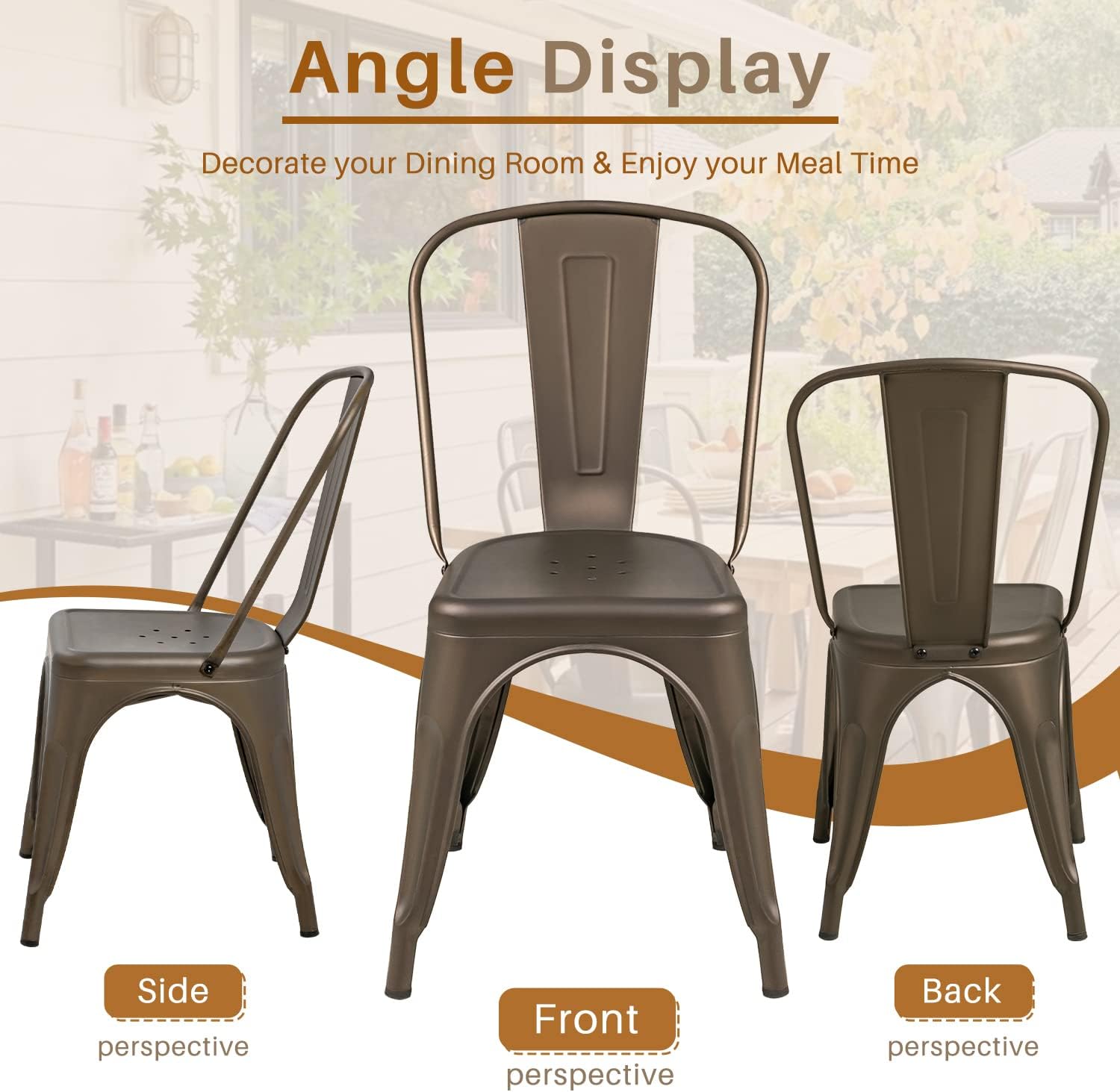 Furmax Metal Dining Chair Indoor Outdoor Use Stackable Classic Trattoria Chair Chic Dining Bistro Cafe Side Metal Chairs Set of 4 (Ivory White)