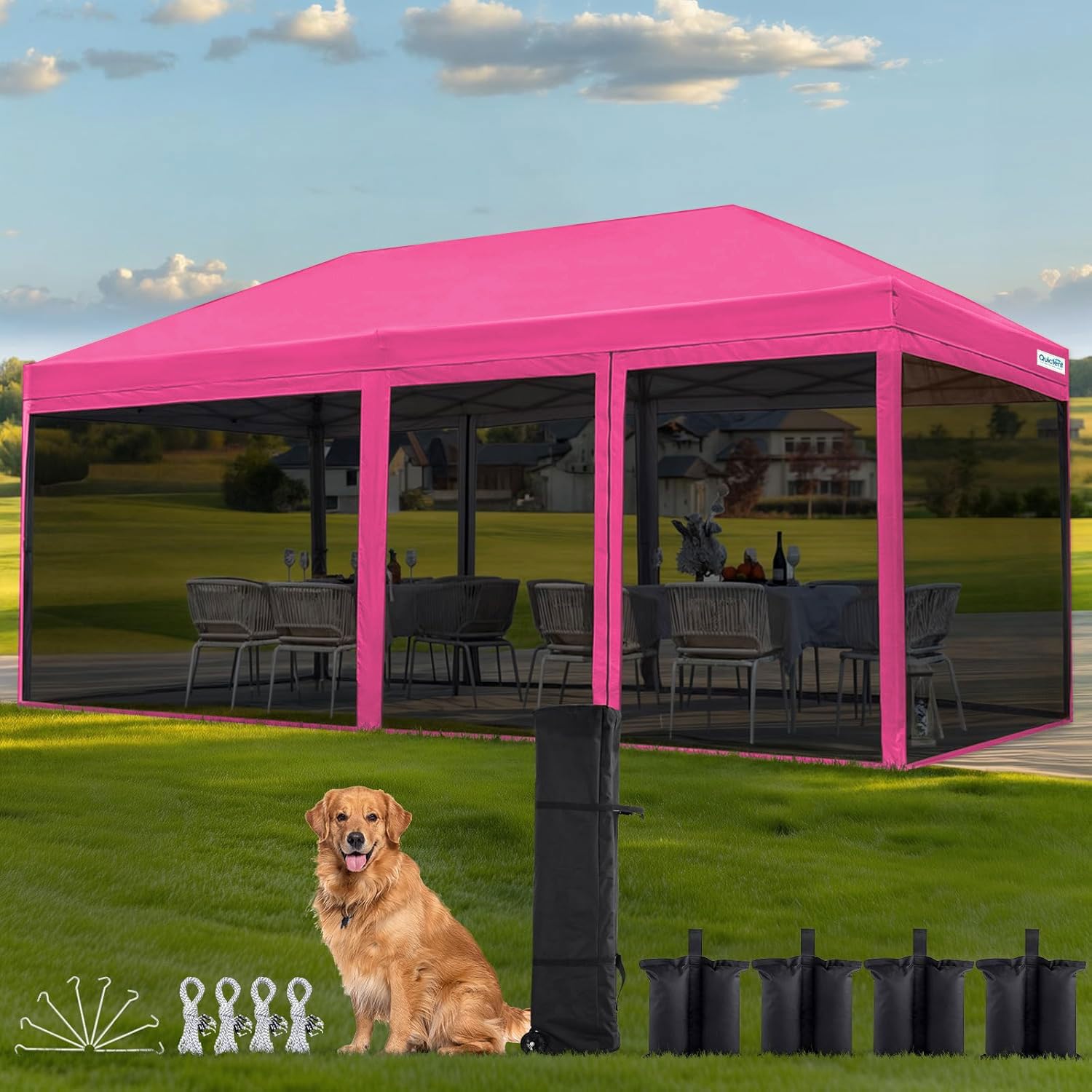 Quictent 10'x10' Pop up Screened Canopy Tent with Mosquito Netting | Portable Easy up Outdoor Screen House Shelter for Patio, Camping and Picnic, Includes Wheeled Carry Bag