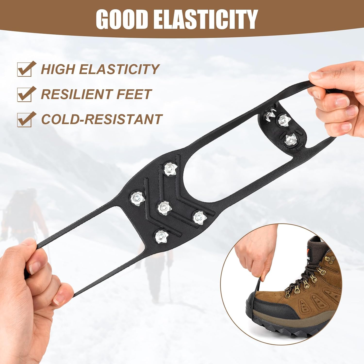 2 Pairs Ice Cleats for Shoes and Boots, 8 Steel Gripper Spikes Non-Slip Traction Cleats, Micro Shoe Snow Grips Crampons for Winter Hiking, Walking