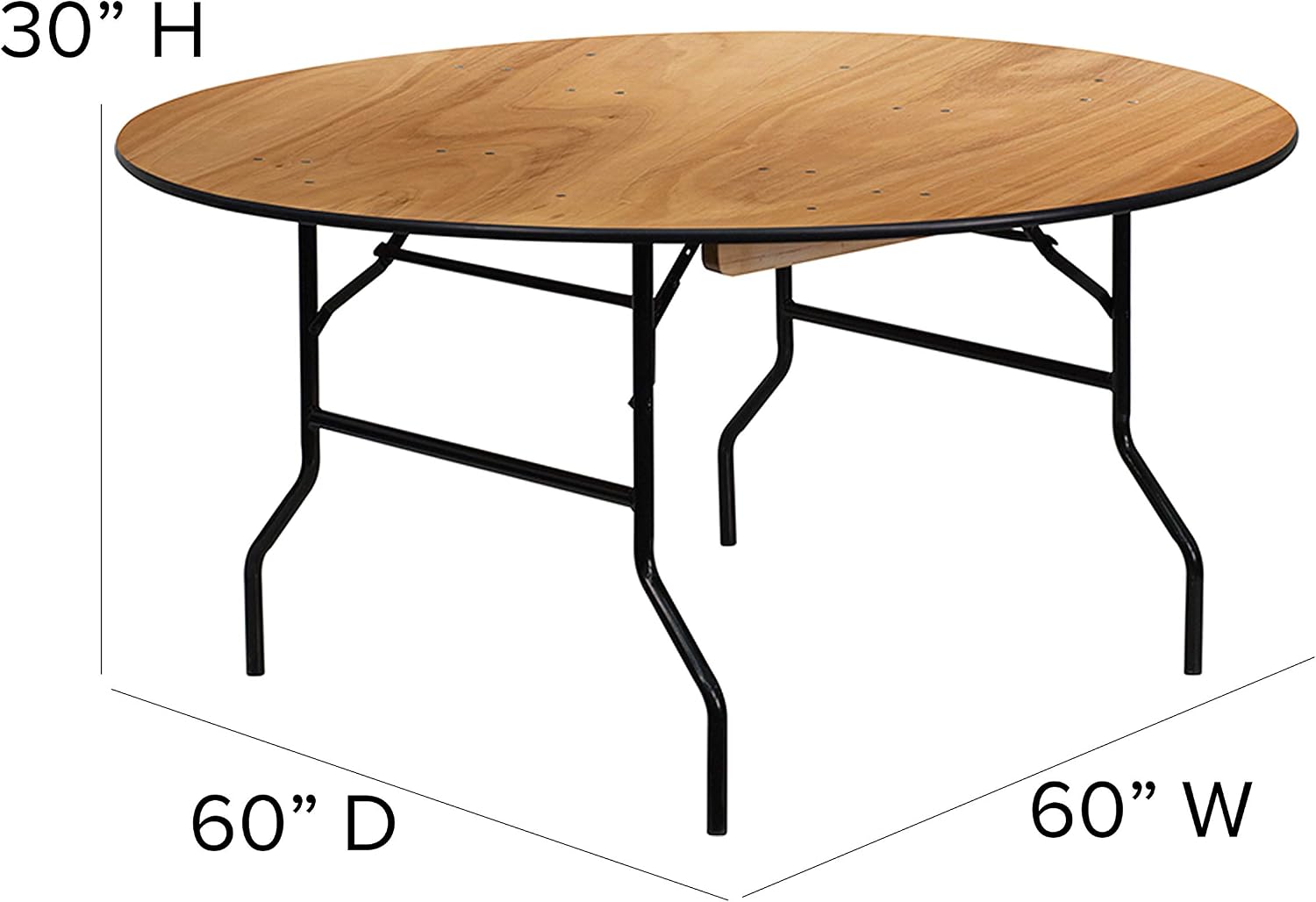 Flash Furniture 5' Round All-Occasion Wood Folding Event Table, Portable Folding Banquet Table with Wooden Top, Natural/Black