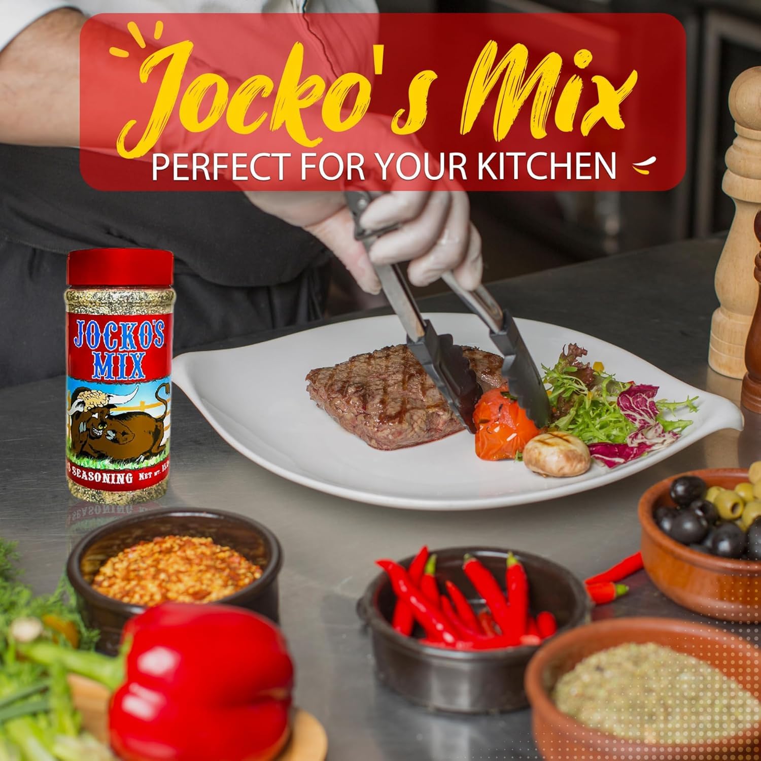 Jocko's Mix Santa Maria Style Seasoning - 15.3oz Bottle Of Tri-Tip, Steak, Pork, and Chicken Seasoning - Santa Maria California Grill - Jocko's Mix for Meat, Seafood Stew & Vegetables, Gluten Free