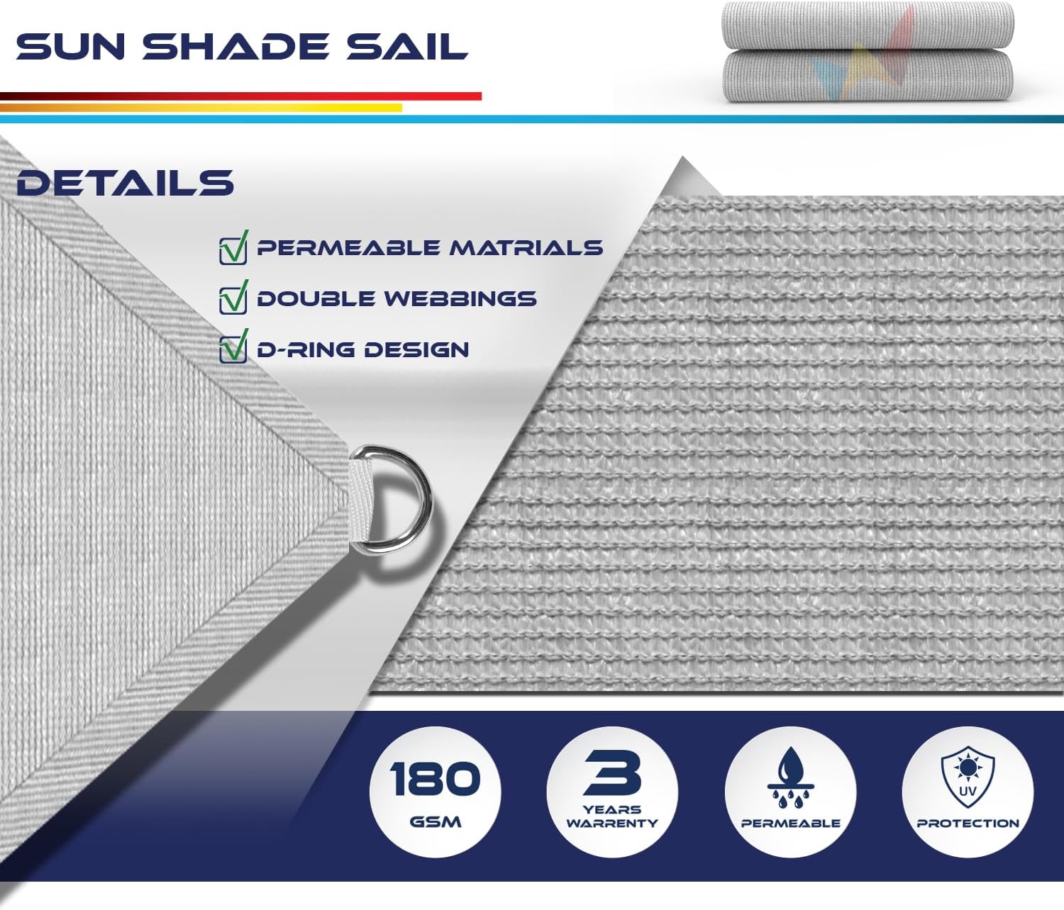 Windscreen4less 8' x 10' Sun Shade Sail Rectangle Outdoor Canopy Cover UV Block for Backyard Porch Pergola Deck Garden Patio (Gray)