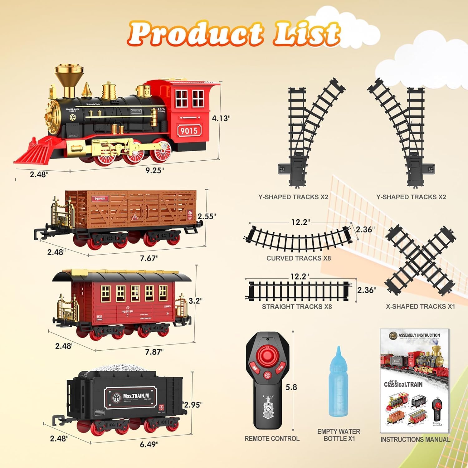 Hot Bee Train Set, Train Toys with Smoke, Lights, Sound and Train Tracks