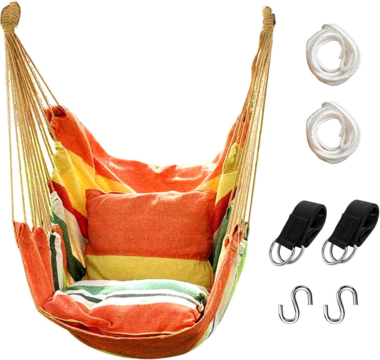 Hommtina Hammock Chair Hanging Rope Swing, Max 300 Lbs Hanging Chair with Pocket & Durability Perfect for Outdoor, Home, Bedroom, Patio