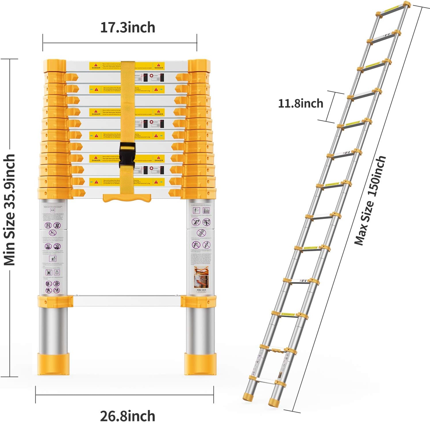 Telescoping Extension Ladder 12.5FT, Aluminum Telescopic Ladders with Carry Bag for Outdoor Indoor Use