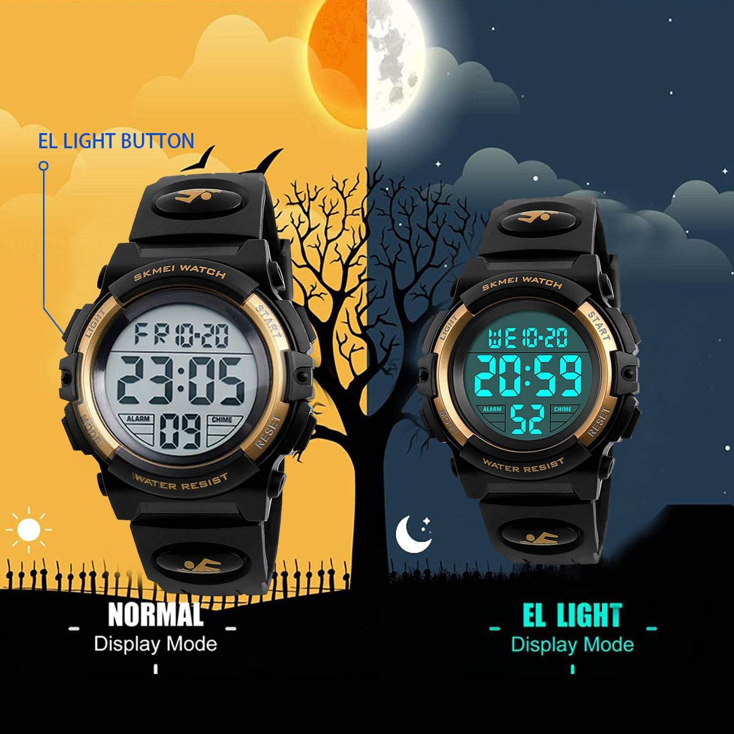 cofuo Kids Digital Watch for Boys Girls, Boys Watches Ages 3-17,Sport Outdoor Watch for Kid, 50M Waterproof Analog Multifunctional Chronograph LED Alarm Stopwatch Silicone Band, Kids Gift