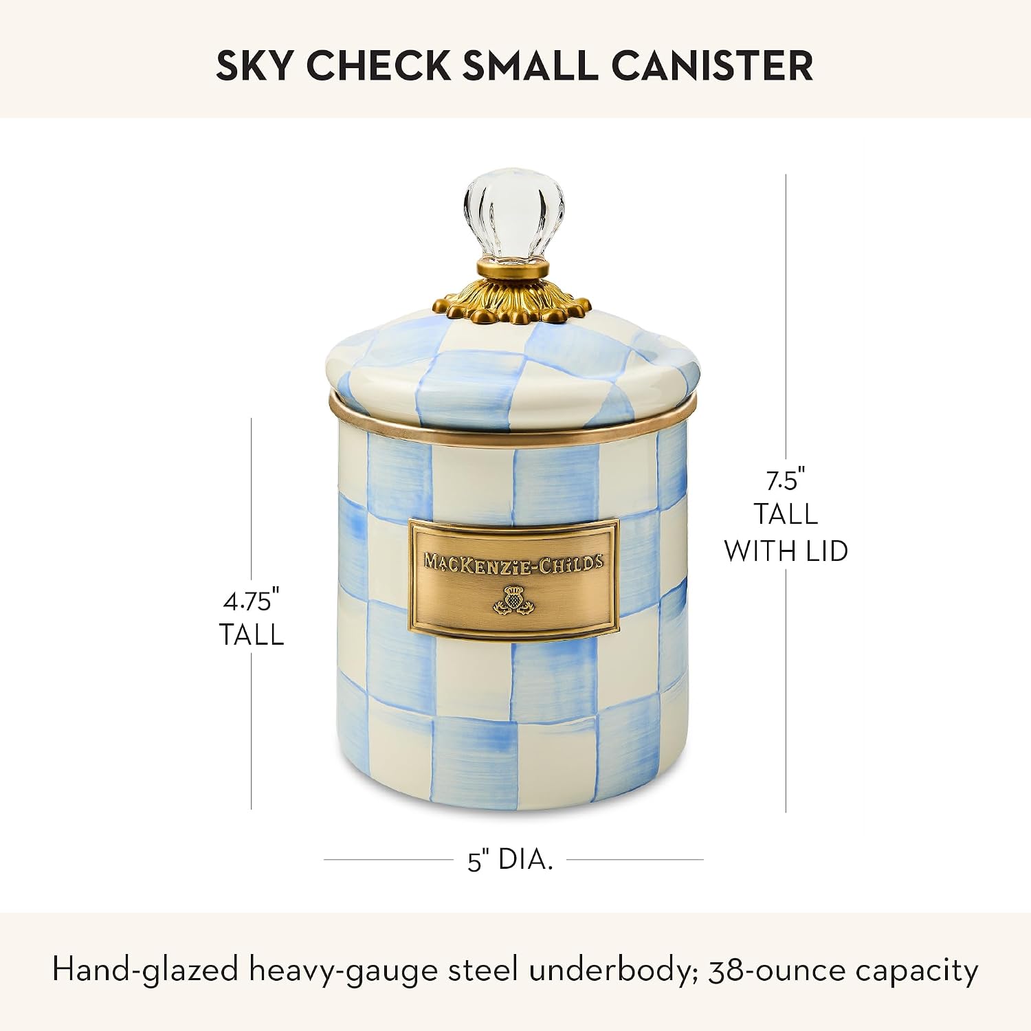 MACKENZIE-CHILDS Enamel Canister, Small, Black-and-White Courtly Check