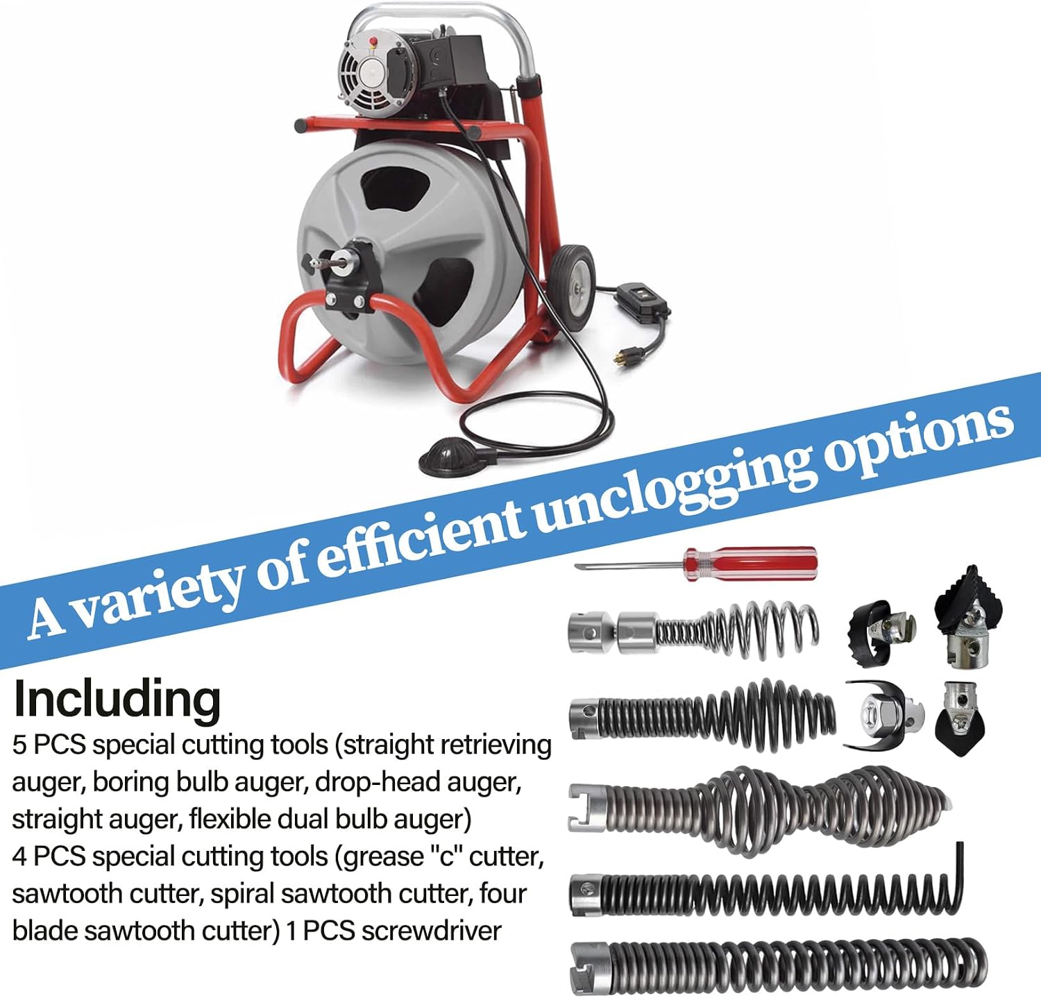 10 Pcs Drain Snake Drill Attachment, Cutter and Auger Set, Compatible with RIDGID K-400 C-4 C-6 C-7 C-8 and C-9 Drain Cleaning Machine