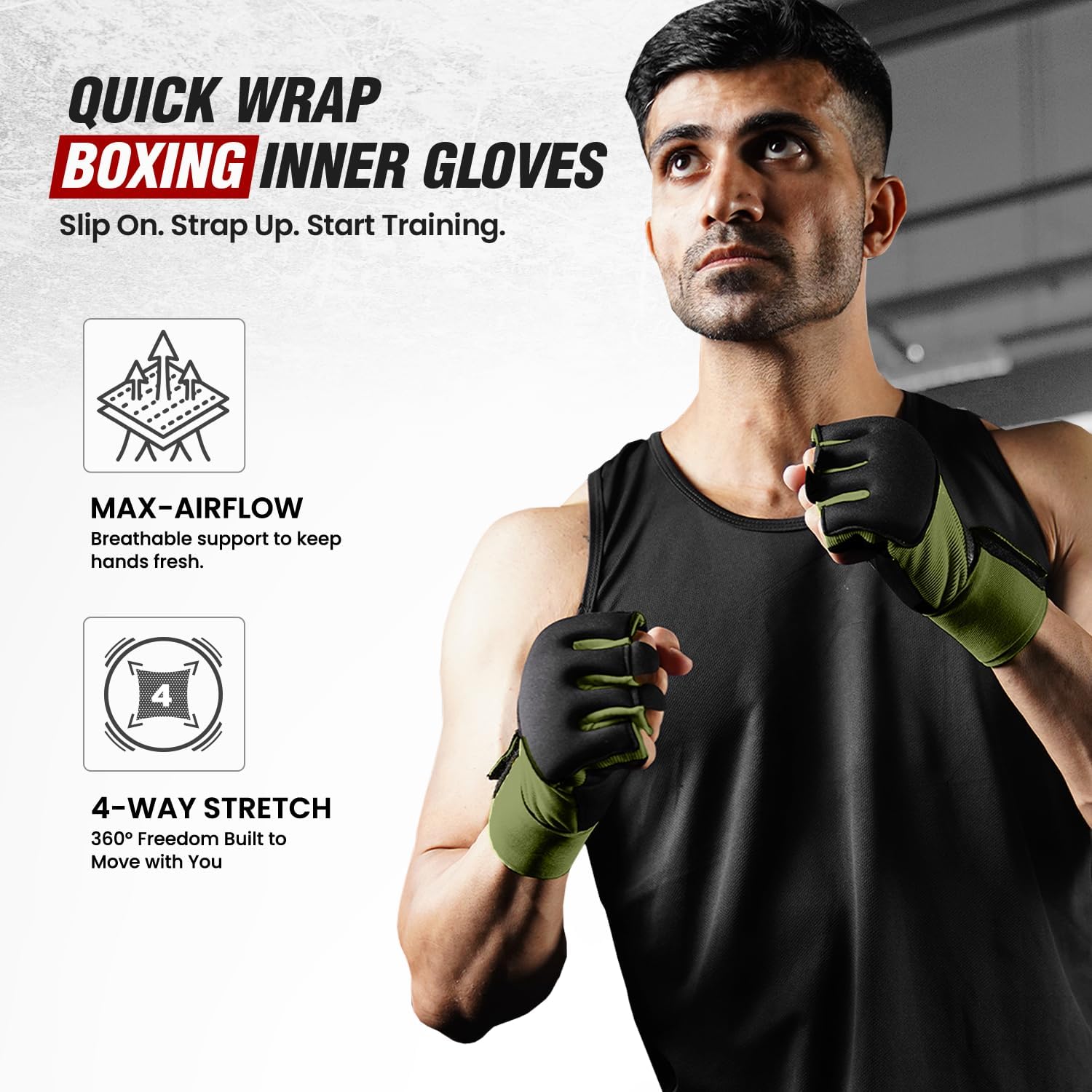 WYOX Neoprene Gel Boxing Hand Wraps Inner Gloves for Men & Women – 80cm/31in Quick Wrist Strap, Padded Knuckle Protection