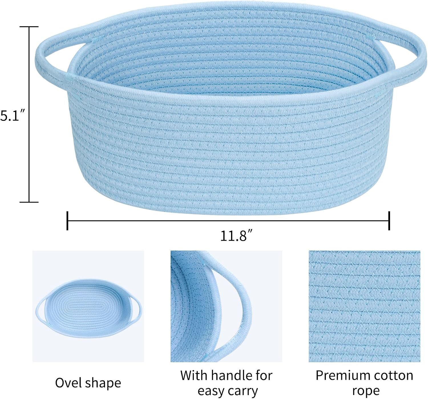 ABenkle Small Basket with Handles, Boho Decorative Rope Woven Dog Cat Toy Storage Bin Shelf Storage Organizer, Easter Christmas Gift Basket, 12"x8"x5"