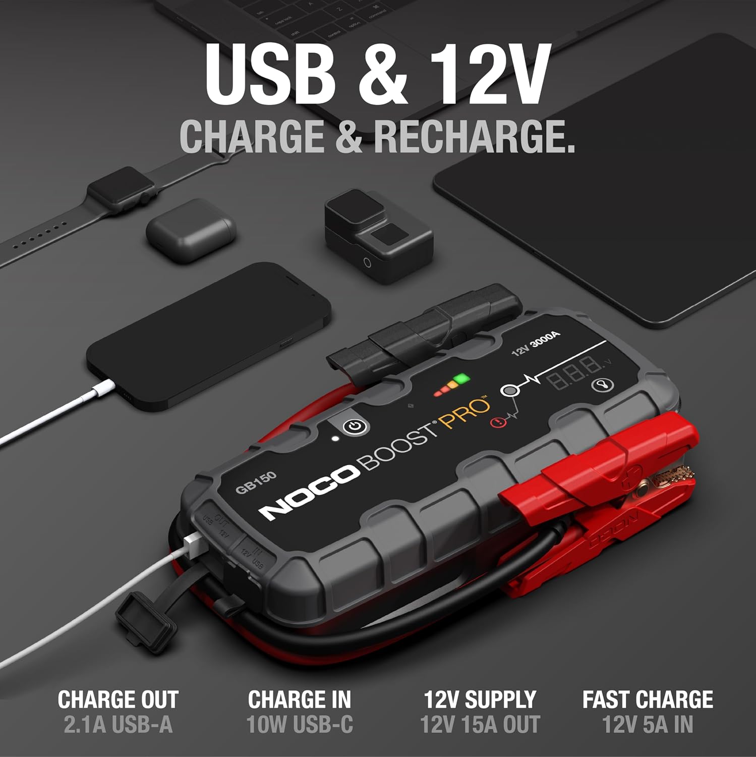 NOCO Boost GB150: 3000A UltraSafe Jump Starter – 12V Lithium Battery Booster Pack, Portable Jump Box