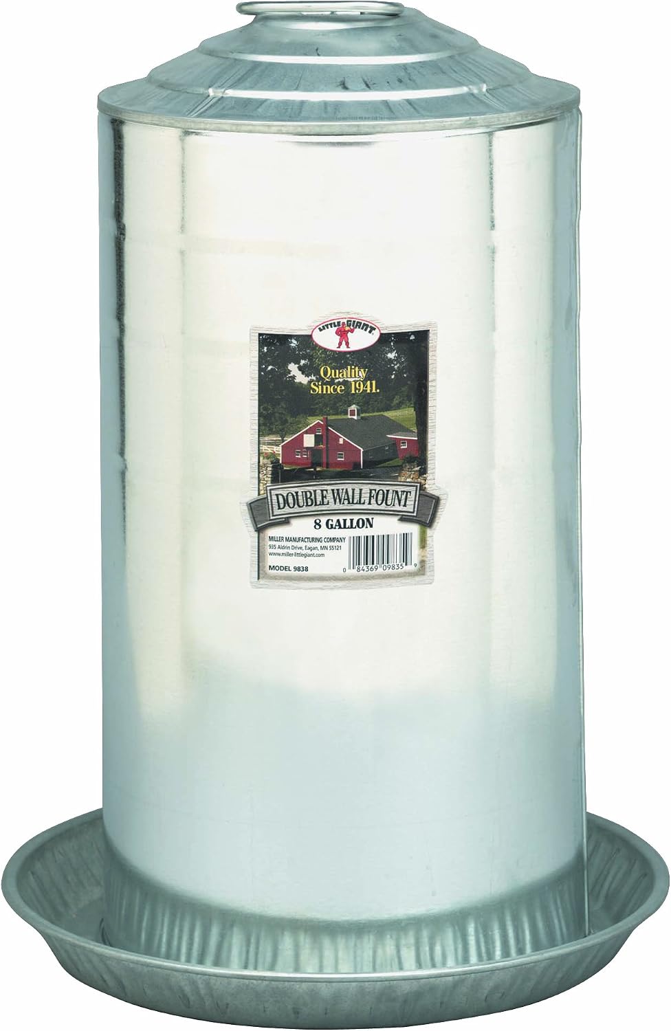 Little Giant® Double Wall Metal Poultry Fount | Poultry Waterer | Heavy Duty Galvanized Steel Waterer | Made in USA (Silver, 3 Gallon)