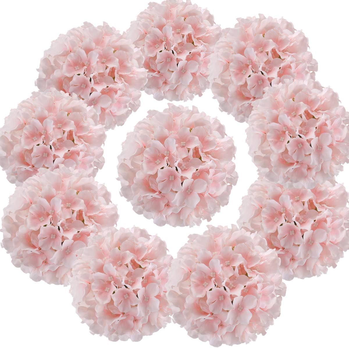 Silk Hydrangea Heads Artificial Flowers Heads with Stems for Home Wedding Decor,Pack of 10 (White)
