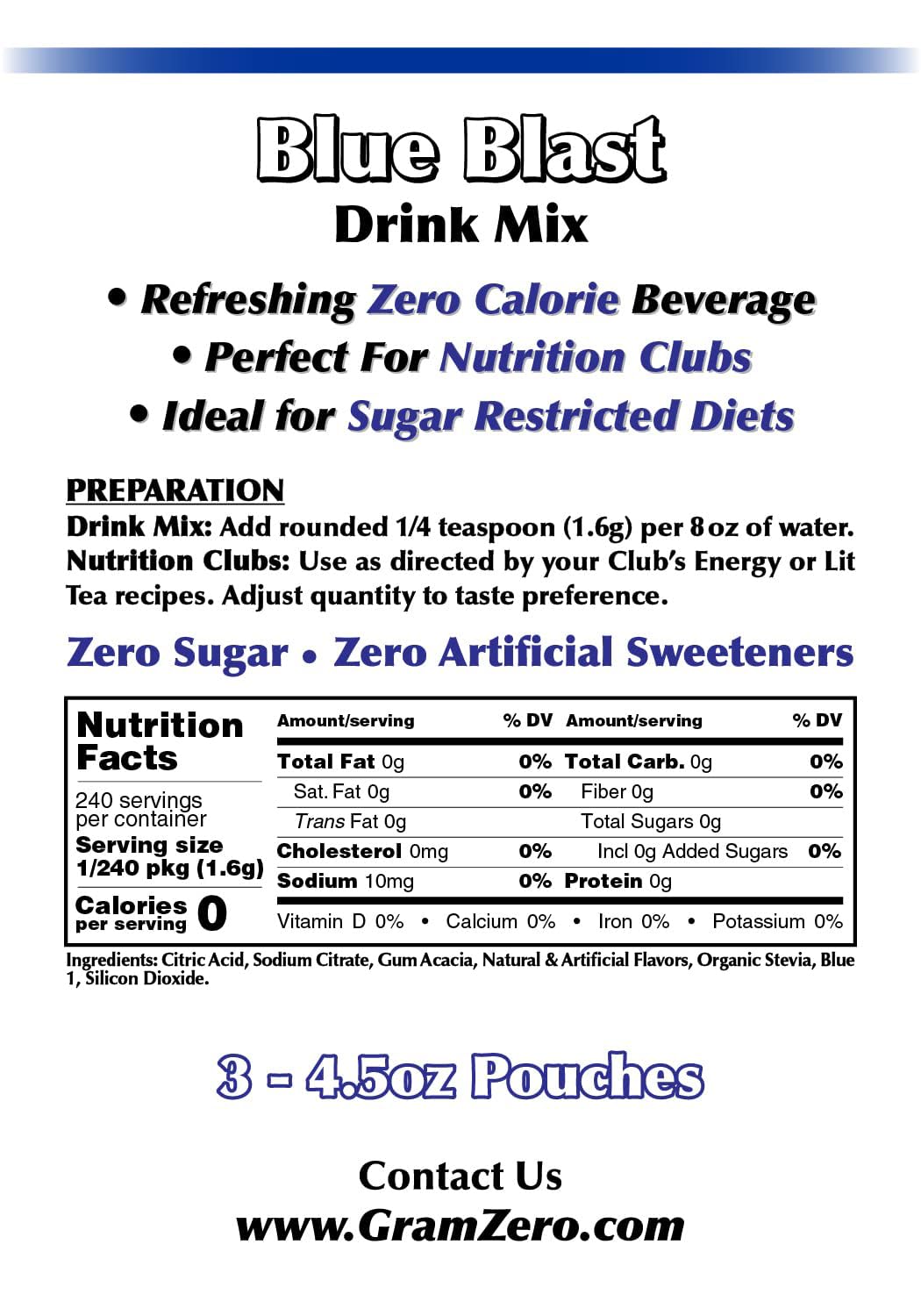 GramZero Raspberry Blush, Sugar Free Drink Mix, Pitcher Pack, Great For Nutrition Club Loaded Tea, Zero Calorie, Stevia Sweetened