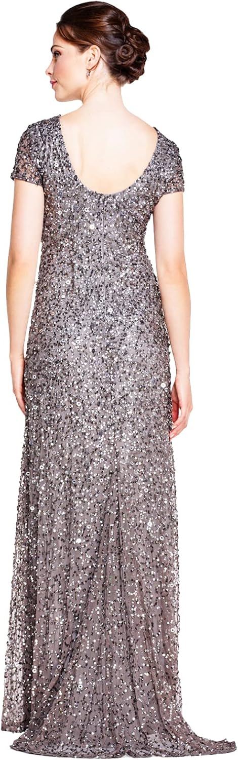 Adrianna Papell Womens Short-Sleeve All Over Sequin Gown