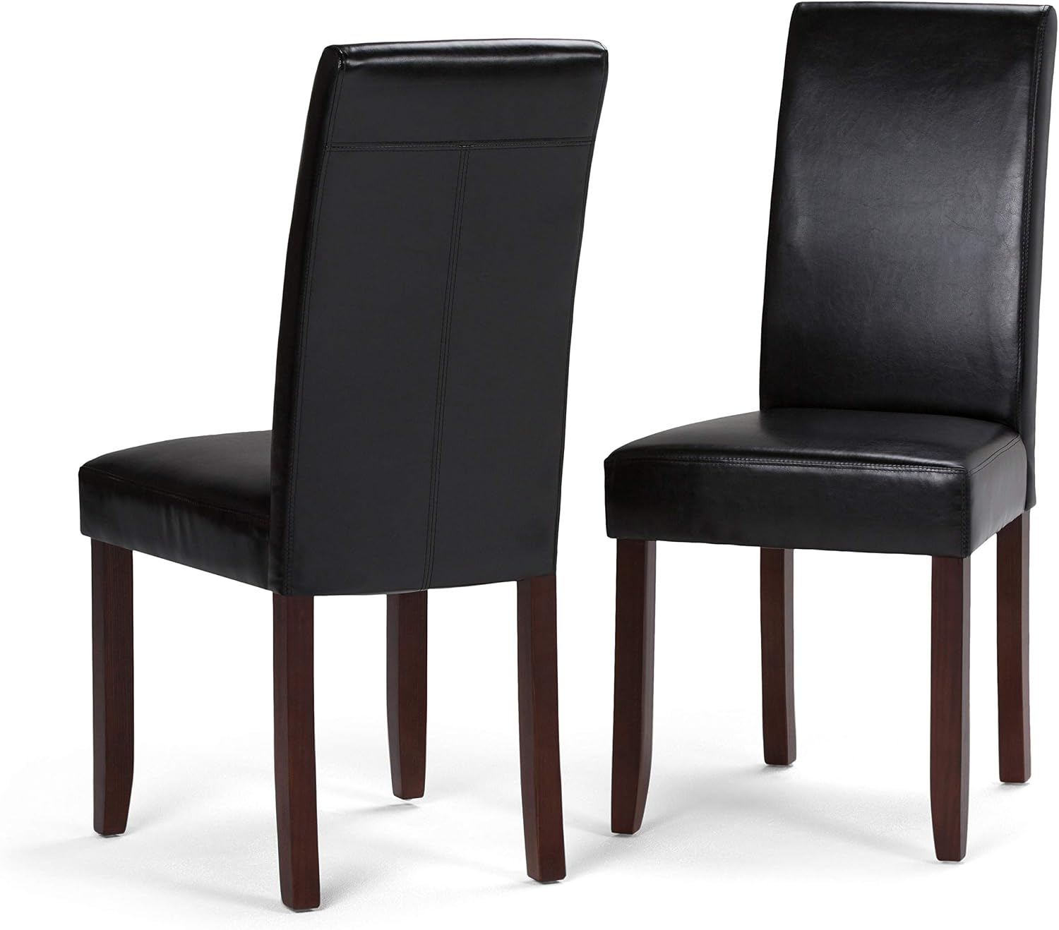 SIMPLIHOME Acadian Dining Chairs - Upholstered Solid Hardwood and Vegan Leather Parsons Chair Set in Midnight Black