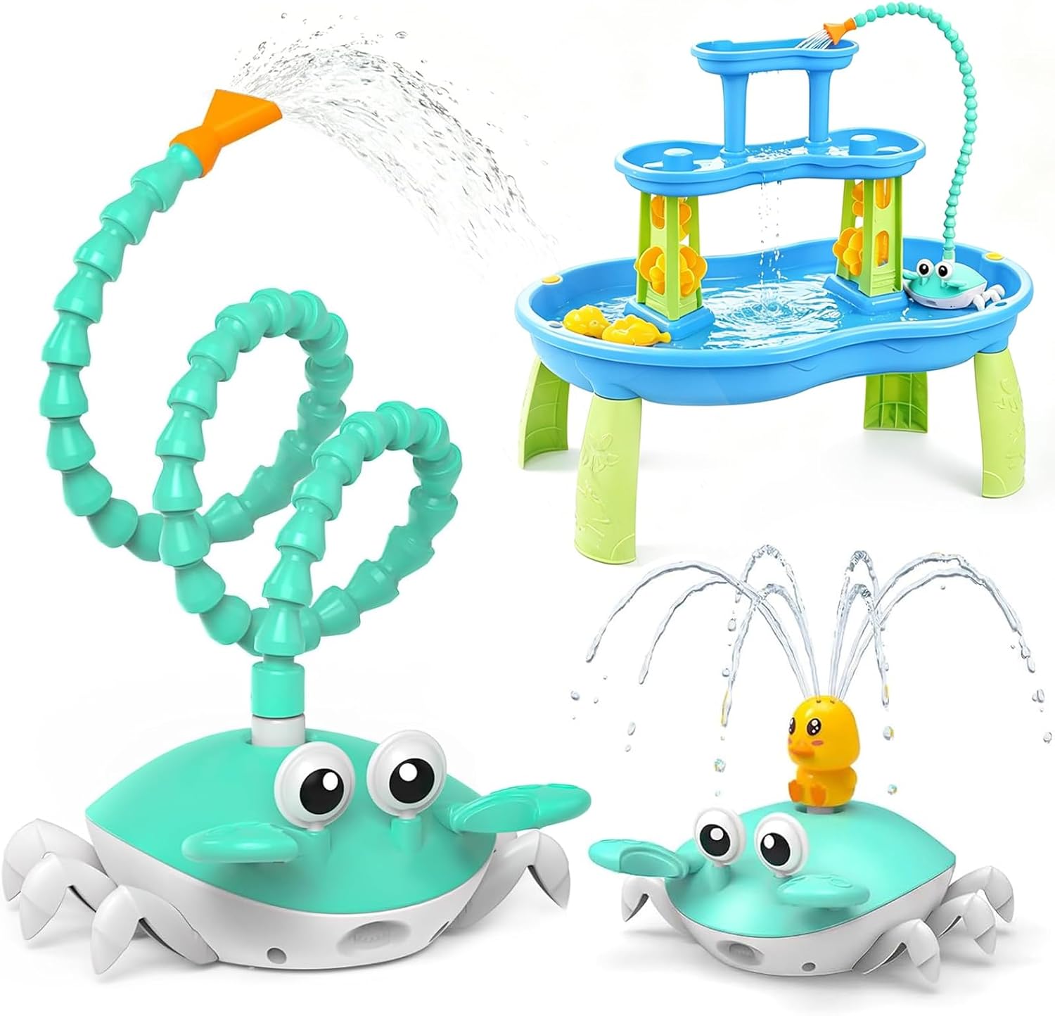 Water Table Pump, 5400mAh Rechargeable Crab Water Pump for Water Table with 3 Modes Sprinkler