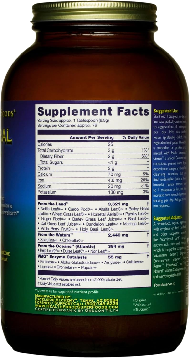 HEALTHFORCE SUPERFOODS Vitamineral Green - Mineral Supplement for Immune & Thyroid Support - Green Powder Supplement with Ingredients from the Land - Gluten-Free & Vegan - 150 Grams