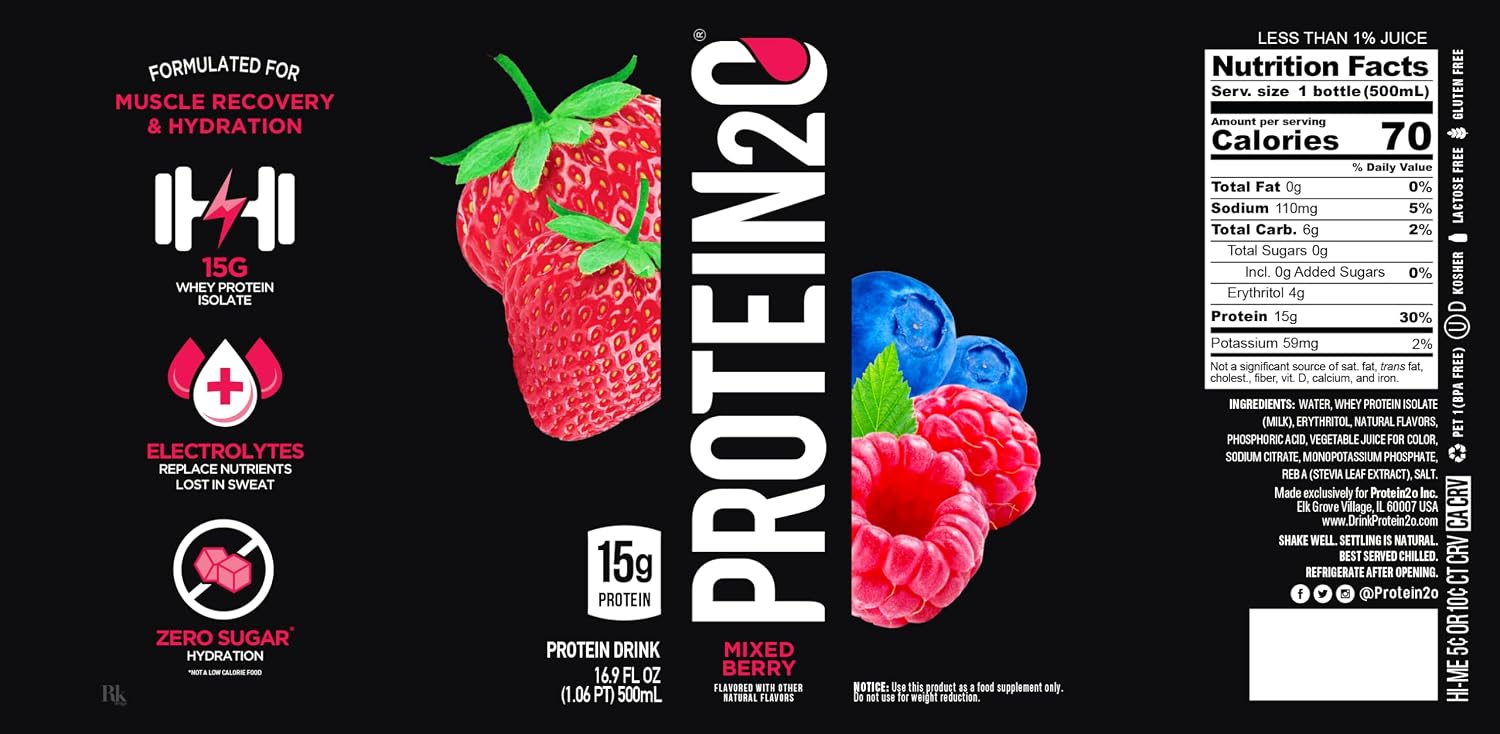 Protein2o 15g Whey Protein Isolate Infused Water, Ready To Drink, Sugar Free, Gluten Free, Lactose Free, Harvest Grape, 16.9 oz Bottle (Pack of 12)