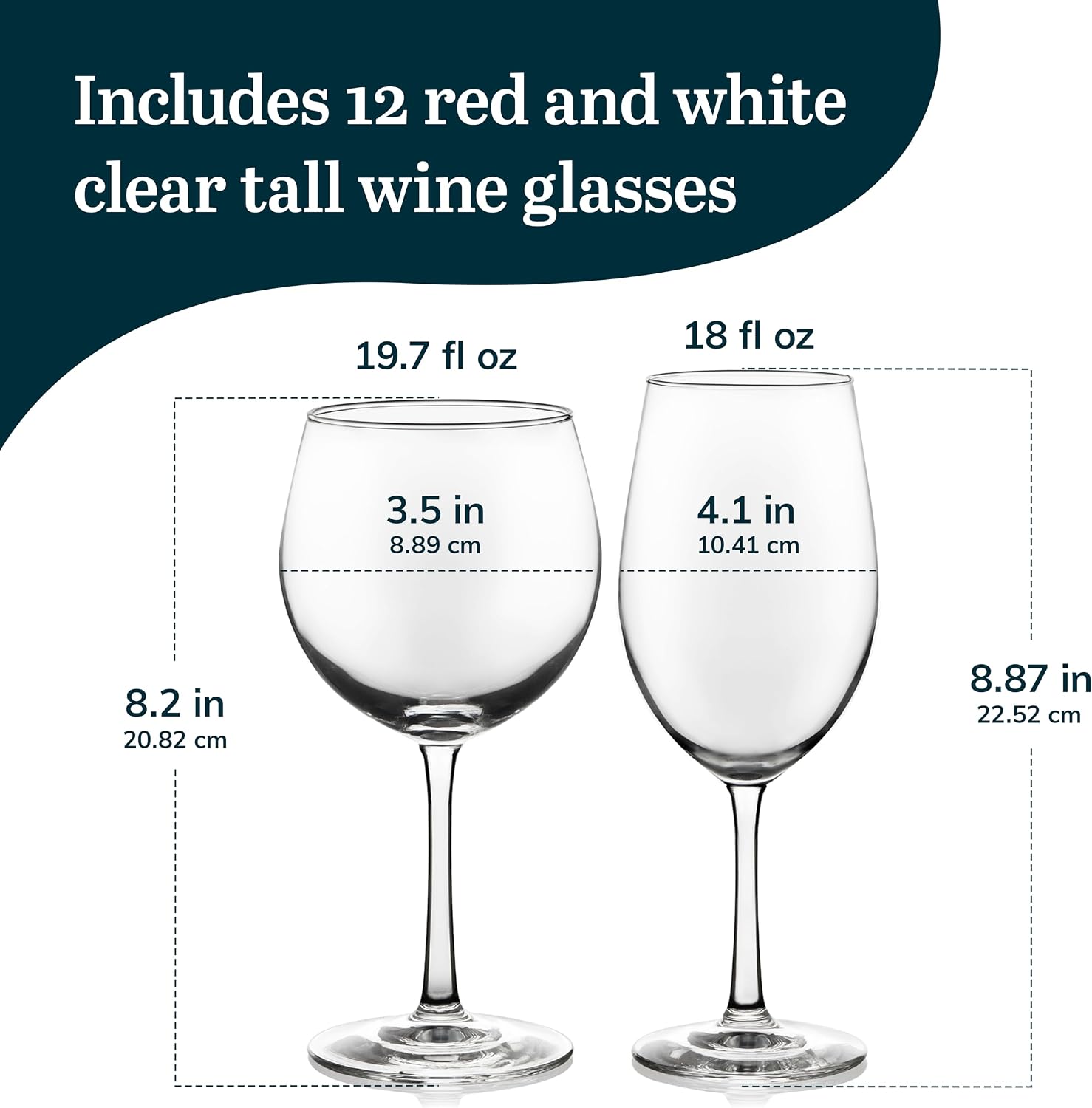 Libbey Vineyard Reserve Wine Glasses Set of 12, Red & White Clear Stemware | 119.7 oz and 18 oz Capacities Designed to Enhance Wine Flavors with Dishwasher-Safe Cleanup