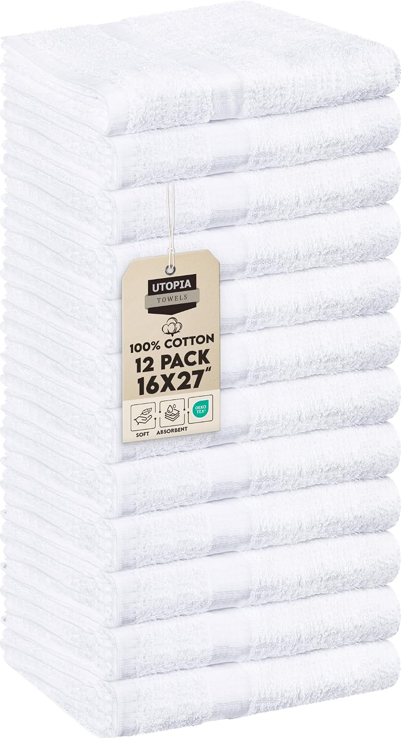 Utopia Towels Salon Towels, Pack of 24, 16x27 in, 100% Cotton, White | Highly Absorbent Lightweight Cotton Salon Towels for Hand, Gym & Beauty Care - Soft, Ideal for Spa & Home Hair Care