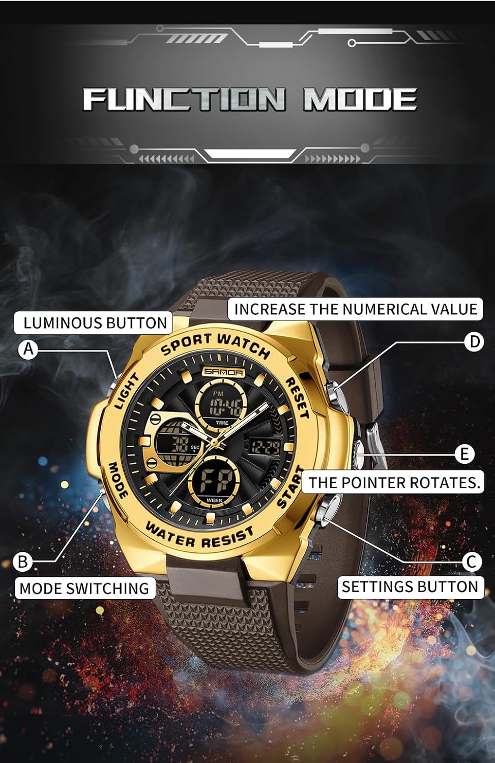 FANMIS Men's Digital Sport Watch Military LED Alarm Waterproof Quartz Watch | Tactical Outdoor Sport Watch Multi Function Led Display Alarm Stopwatch Date Quartz Rugged Style Daily Water Resistance