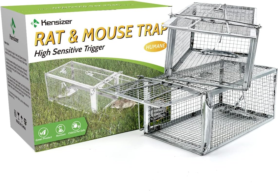 Kensizer Humane Rat Trap, Small Mouse Traps 10.5" L x 5.5" W x 4.5" H | Chipmunk Rodent Trap, Indoor and Outdoor, Mouse Voles Hamsters, Live Cage Catch and Release, 1-Pack