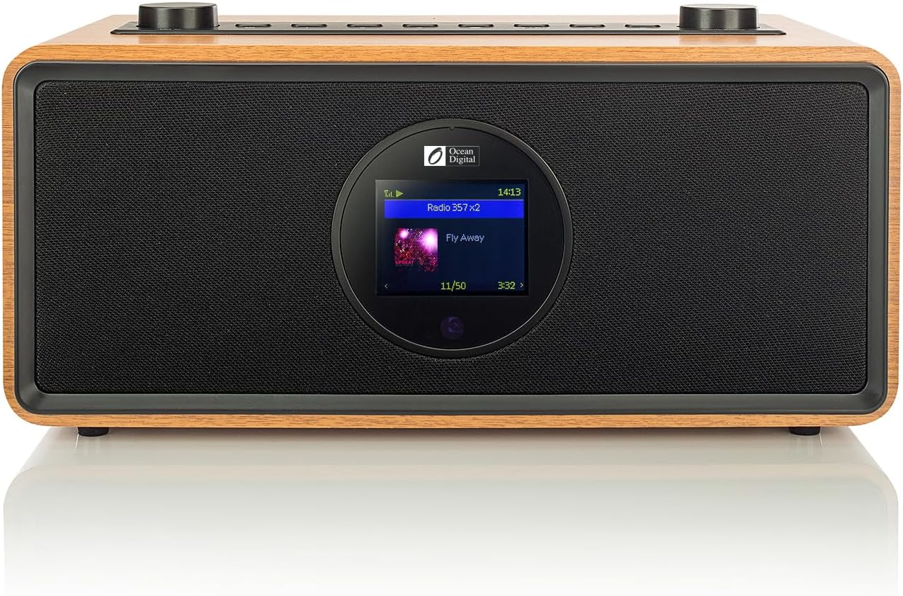 Ocean Digital WR-860 FM Wi-Fi Internet Radio with Stereo Speakers, Alarm Clock, Sleep Timer, Line Out, Aux in, Stress Relief, Relaxation and Sleep Aid