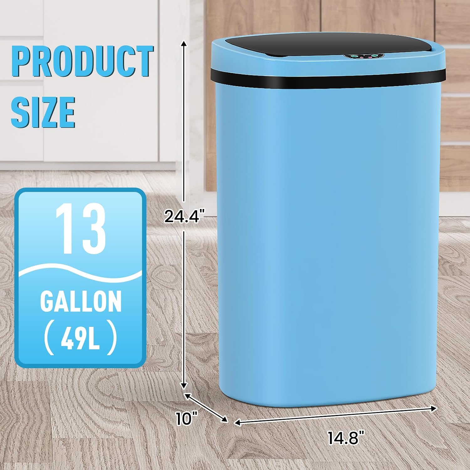13 Gallon Touch-Free Automatic Stainless-Steel Trash Can Garbage Can Metal Trash Bin with Lid for Kitchen Living Room Office Bathroom, Electronic Motion Sensor Automatic Closure & Opening