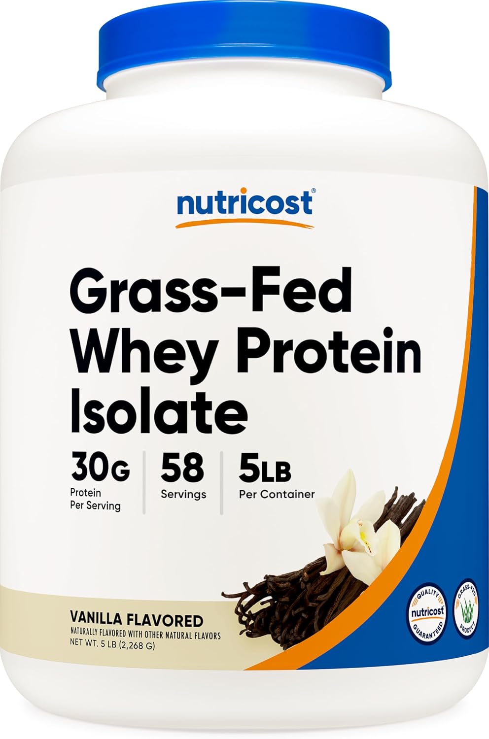 Nutricost Grass-Fed Whey Protein Isolate (Vanilla) 5LBS | GMO-Free, Gluten Free, Natural Flavors