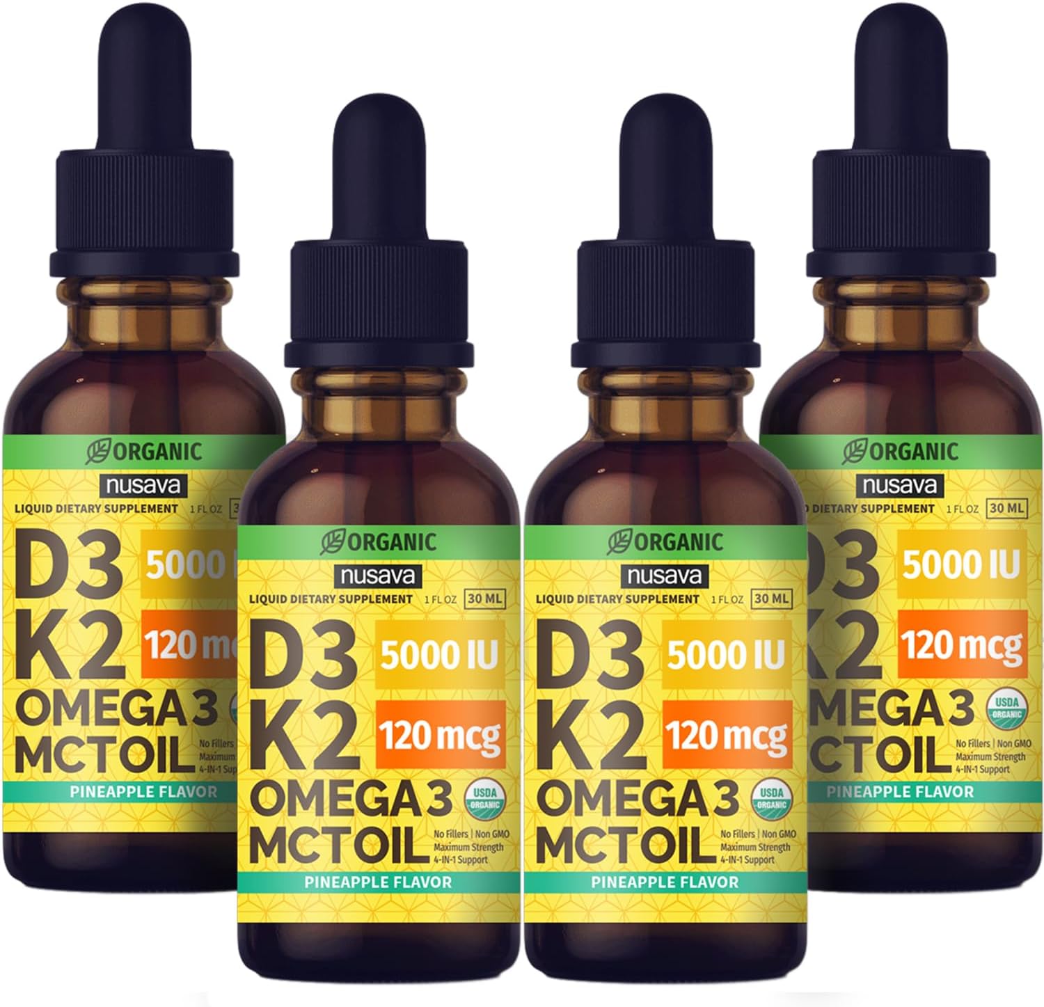 Nusava Organic Vitamin D3 K2 Drops with MCT Oil, Unflavored, Pack of 2