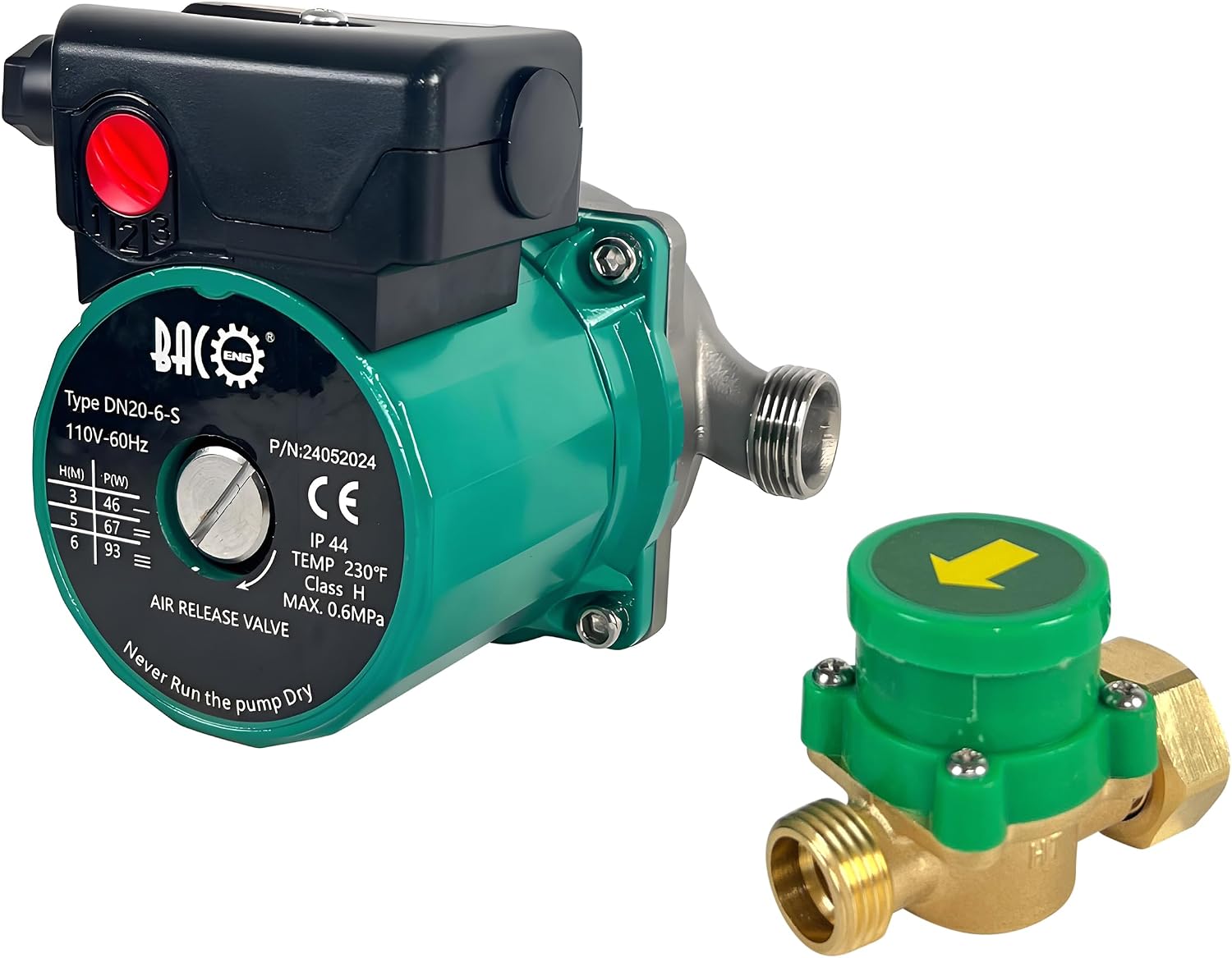 BACOENG Hot Water Recirculating Pump, Stainless Steel Head, Circulation Pump NPT 3/4", 3-Speed Control, Circulating Pump for Water Heater System