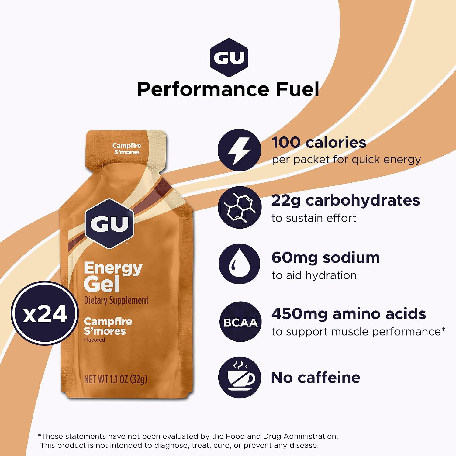GU Energy Original Sports Nutrition Energy Gel, Vegan and Dairy-Free On-the-Go Energy for Any Workout, Vanilla Bean, 8-Count
