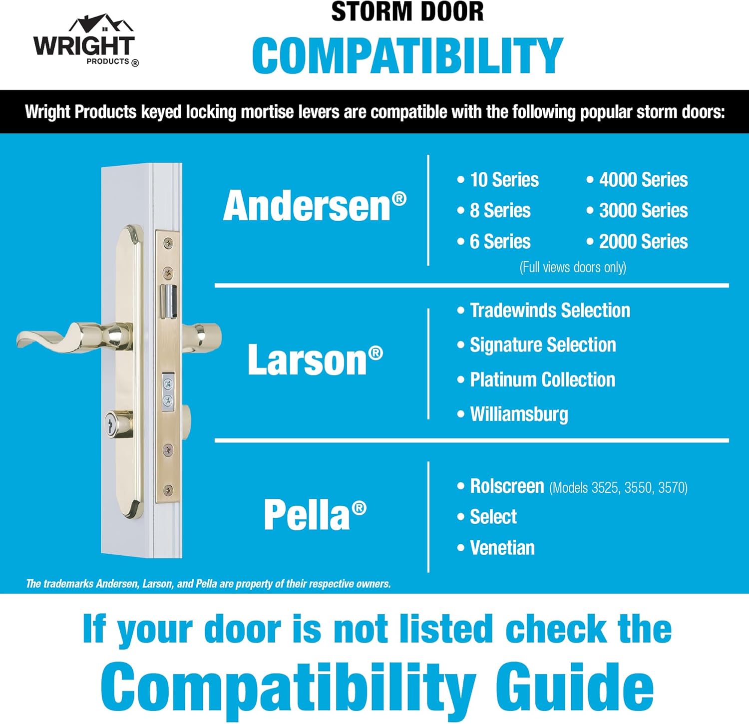 Wright Products - Serenade Mortise Keyed Lever Mount Latch with Deadbolt for Screen and Storm Doors, Polished Brass | Deadbolt, Screen and Storm Doors