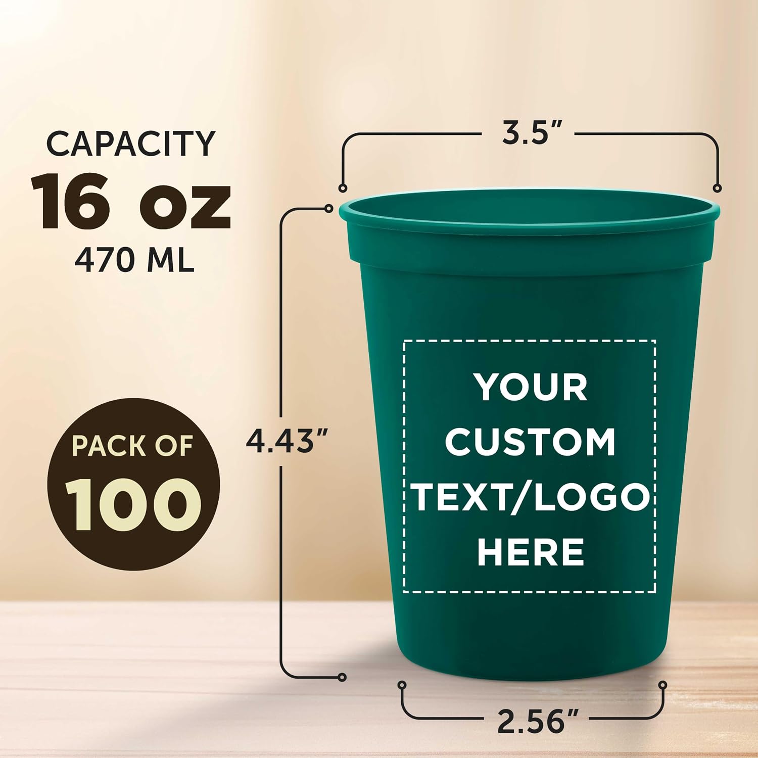 DISCOUNT PROMOS Custom Plastic Stadium Cups 16 oz. Set of 10/50/100, Personalized Bulk Pack - Perfect for Birthdays, Weddings, Picnic, Beach
