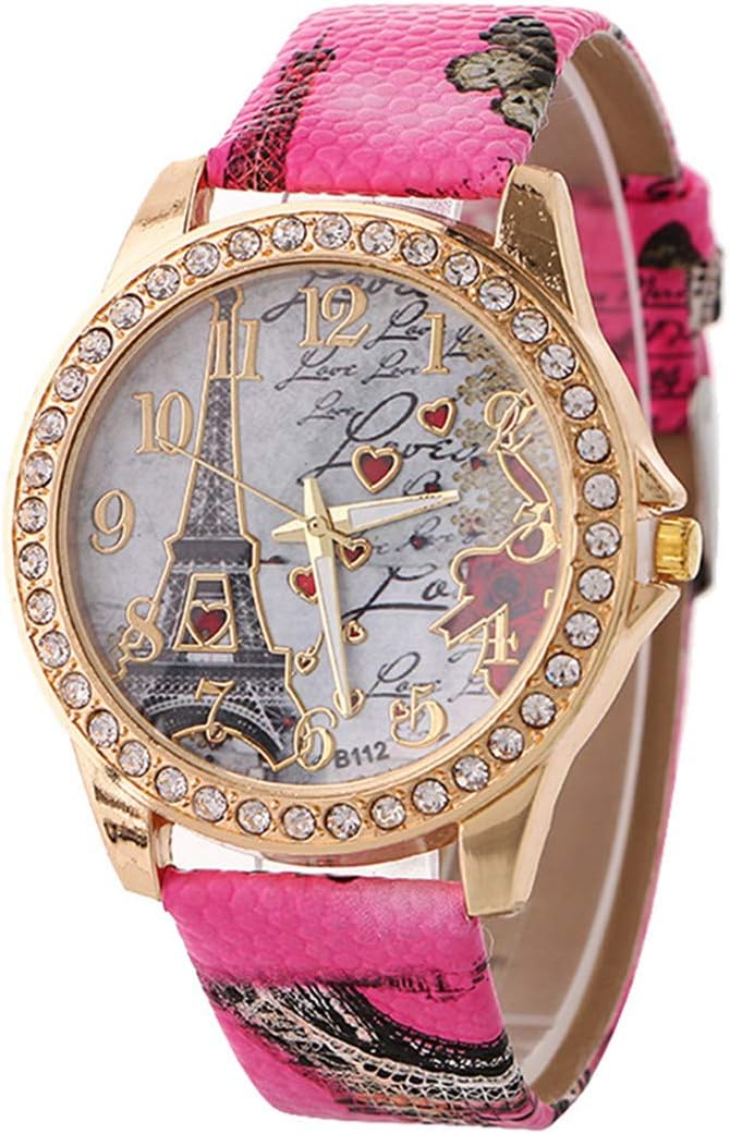 Wholesale PU Leather Strap Watch Mother Day Gift Bling Rhinestone Accented Eiffel Tower Ladies Women Watches