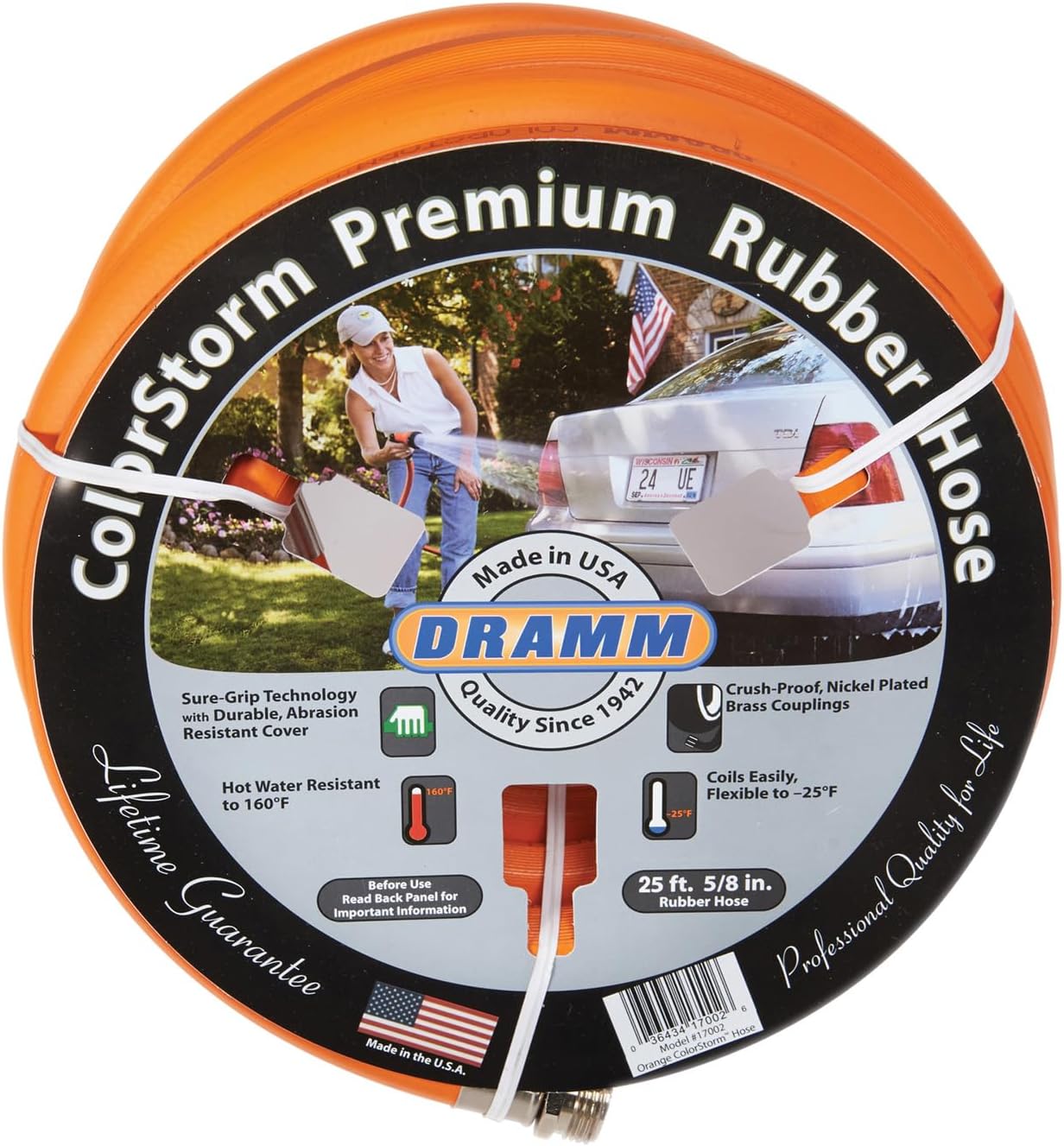 Dramm ColorStorm Premium Rubber Garden Hose – 100 ft Heavy Duty 3/4" Water Hose – Kink Resistant, Crush-Proof Nickel-Plated Couplings – Made in USA - Yellow