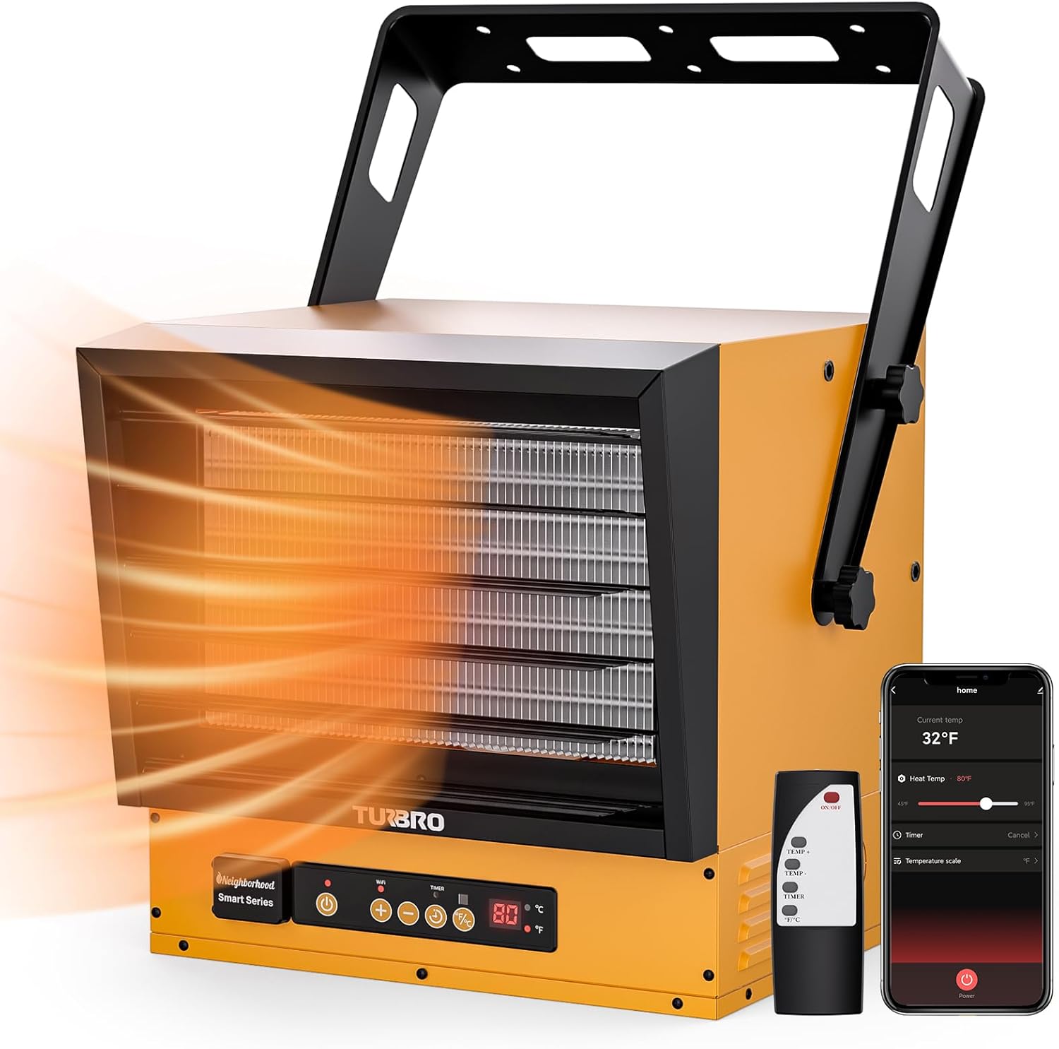 TURBRO 15, 000W Electric Garage Heater, 240V Hard Wired, WiFi Enabled, Fan-Forced Shop Heater with Remote, Overheat Protection, Thermostat