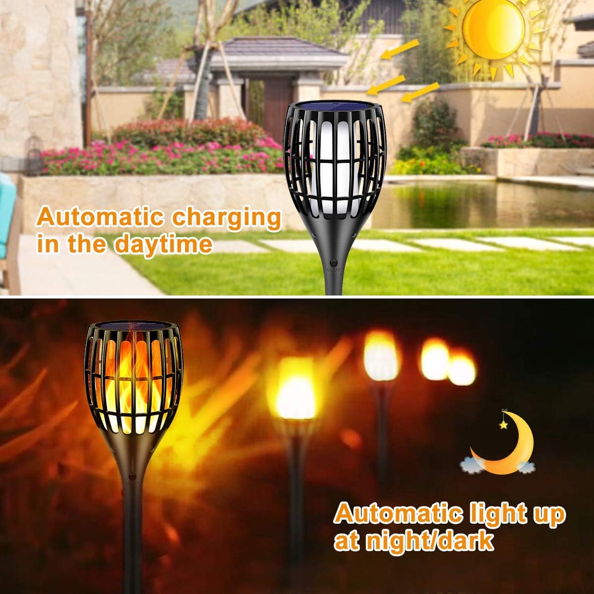 Solar Lights Outdoor 43" Flickering Flame Solar Torch Lights | 99 LED Higher & Larger Solar Flame Lights for Halloween Decor, Waterproof Solar Garden Lights for Garden Patio Pathway Yard