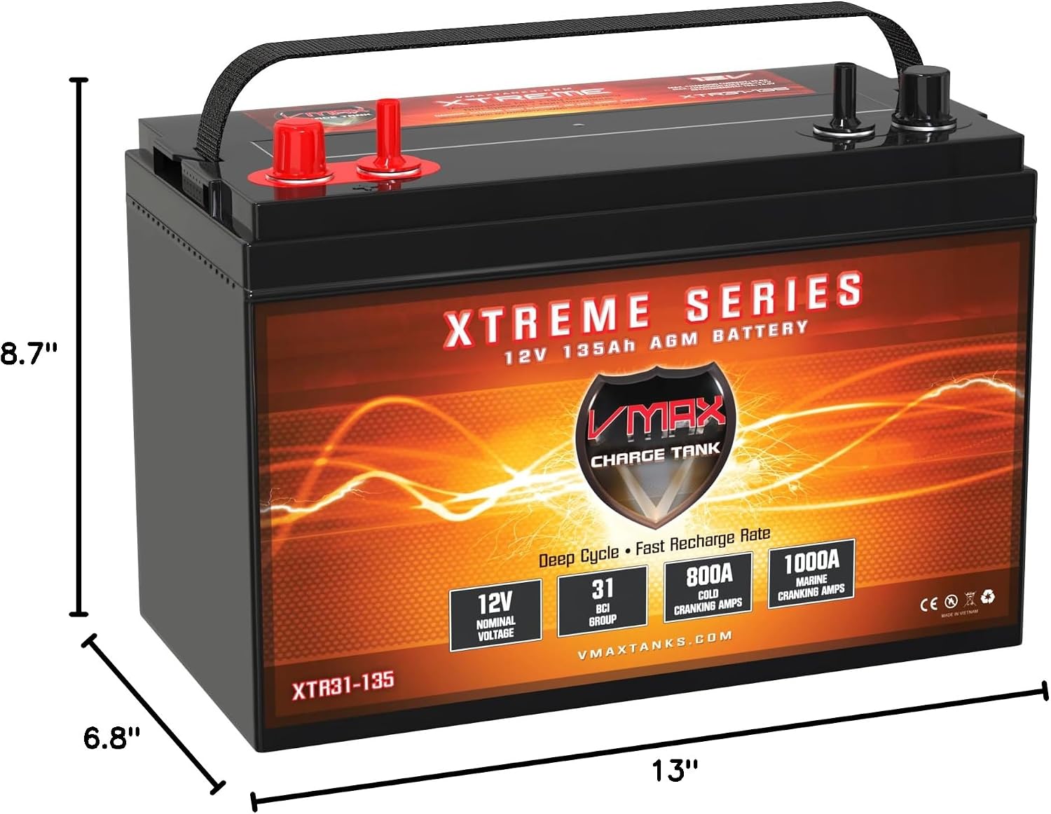 VMAX XTR31-135 Golf Cart and marine 1500MCA AGM Group 31 Deep Cycle Battery 12V 135Ah