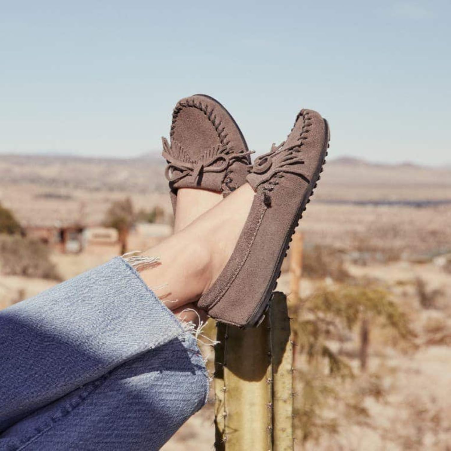 Minnetonka Women's Kilty Suede Hardsole Moccasin