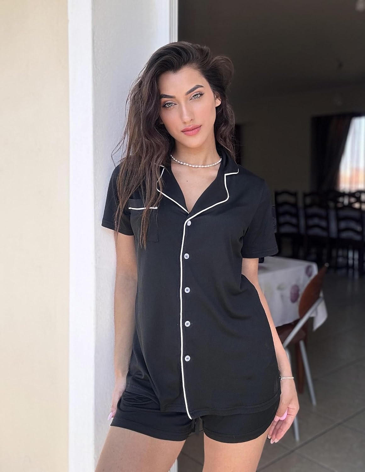 Ekouaer Pajamas Set for Women Short Sleeve Sleepwear Button Down Pj XS-XXXL | Summer 2 Piece Lounge Set, Soft Fabric, Drawstring Waistband, for Bridesmaid Bride Party, Plus Size, Petite, Cute Pattern