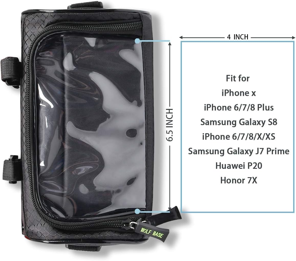 Bike Handlebar Bag, 6 inch Transparent Pouch | Waterproof Phone Cycling Mount Front Bags, Bicycle Storage Bag with Removable Shoulder Stra