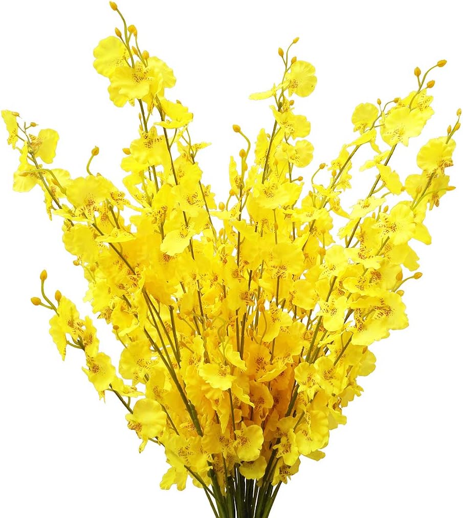 Yellow Artificial Flowers Orchids Silk Fake Flowers in Bulk, 12 Pcs (Each 38.5”), for Wedding Festive Party Home Office Decoration, No Include Vase
