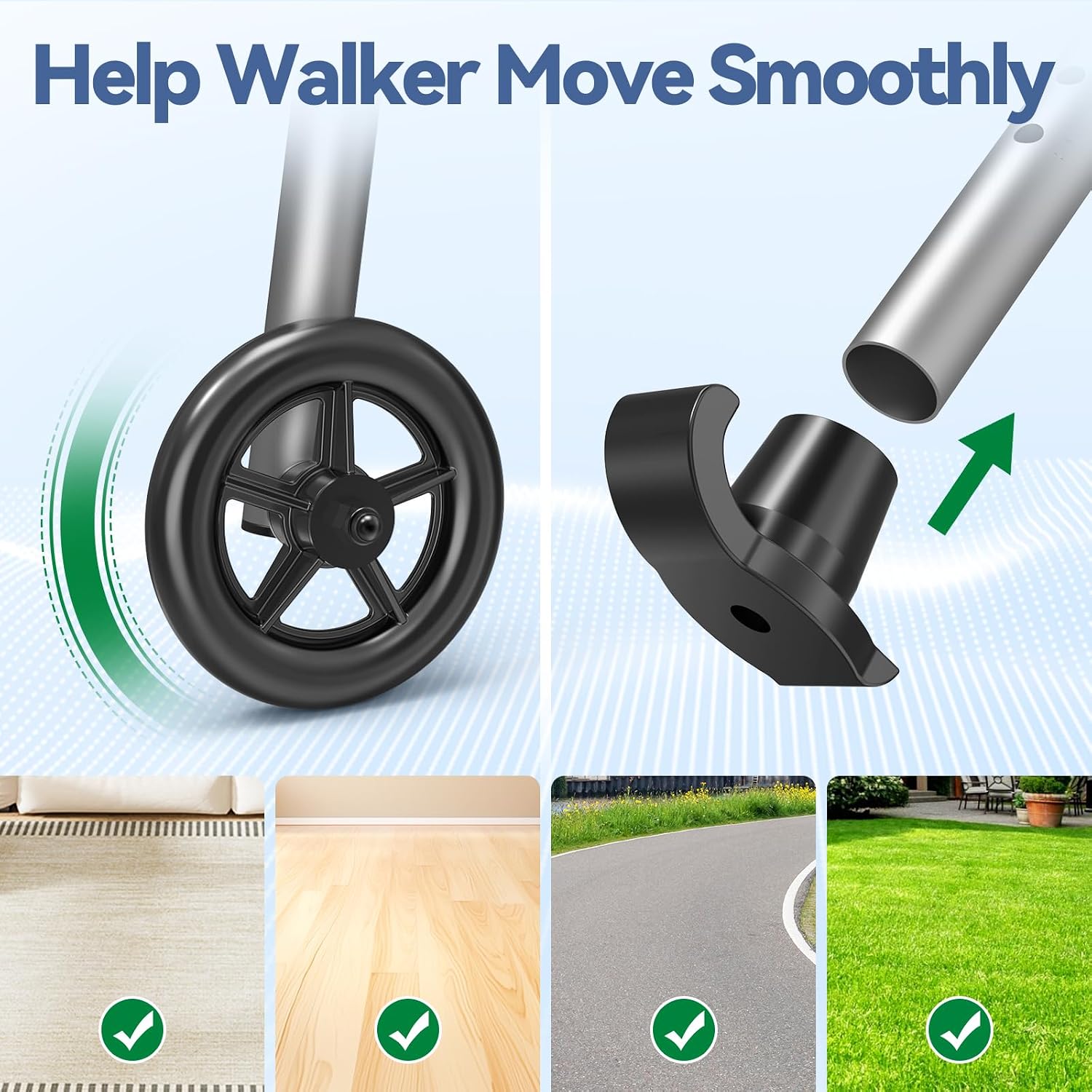 Loyoda Folding Walker with Basket and Glide Skis, 5" Wheels, Lightweight | Standard Walker for Seniors and Adults, Offers 8 Height Adjustments (31"-38"), Supports up to 350 lbs