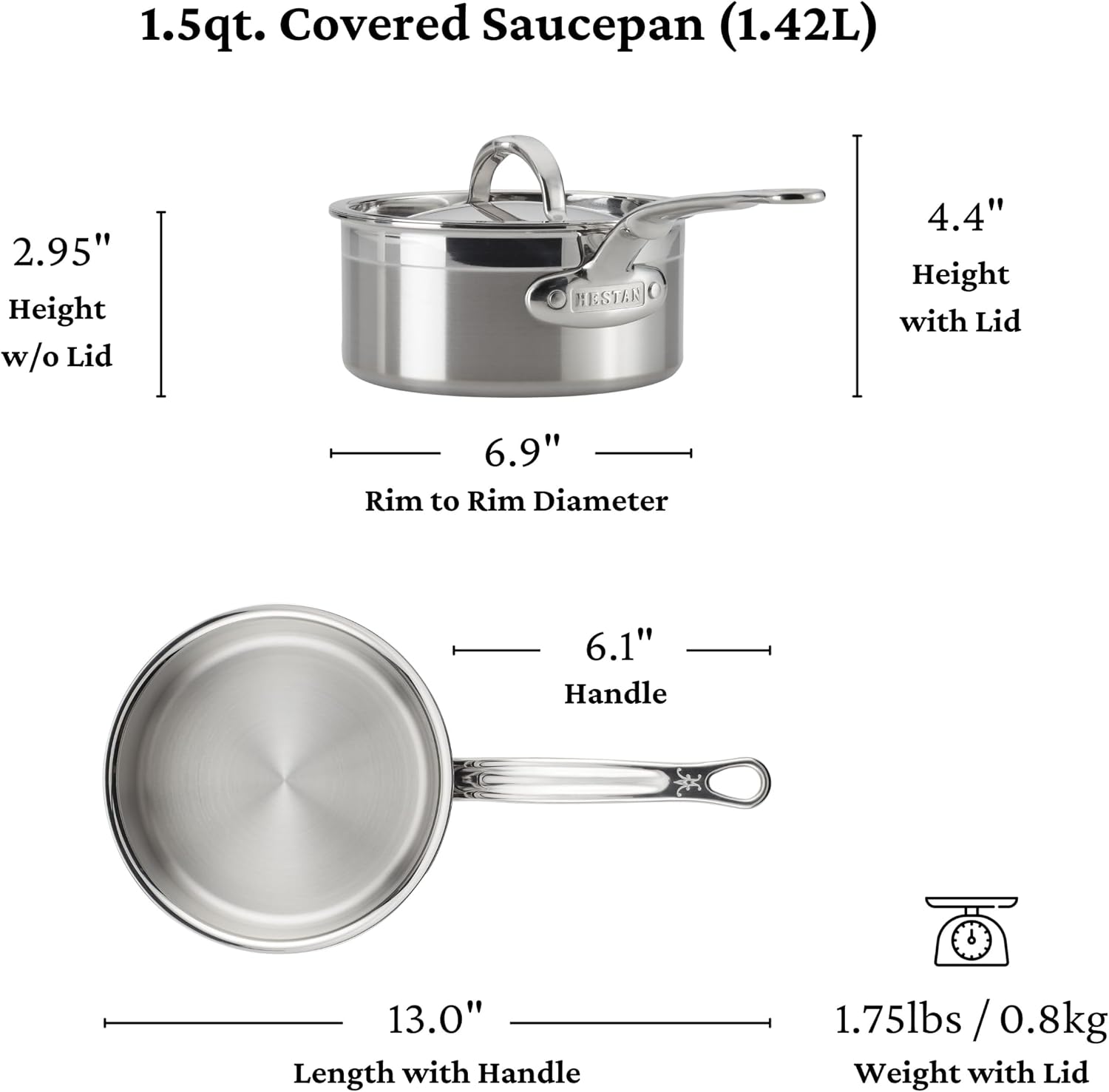 Hestan - ProBond Collection - Professional Clad Stainless Steel Sauce Pan, Induction Cooktop Compatible, 1.5 Quart